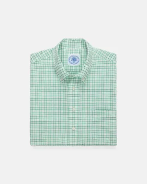 GREEN COTTON/LINEN SHORT SLEEVE SHIRT