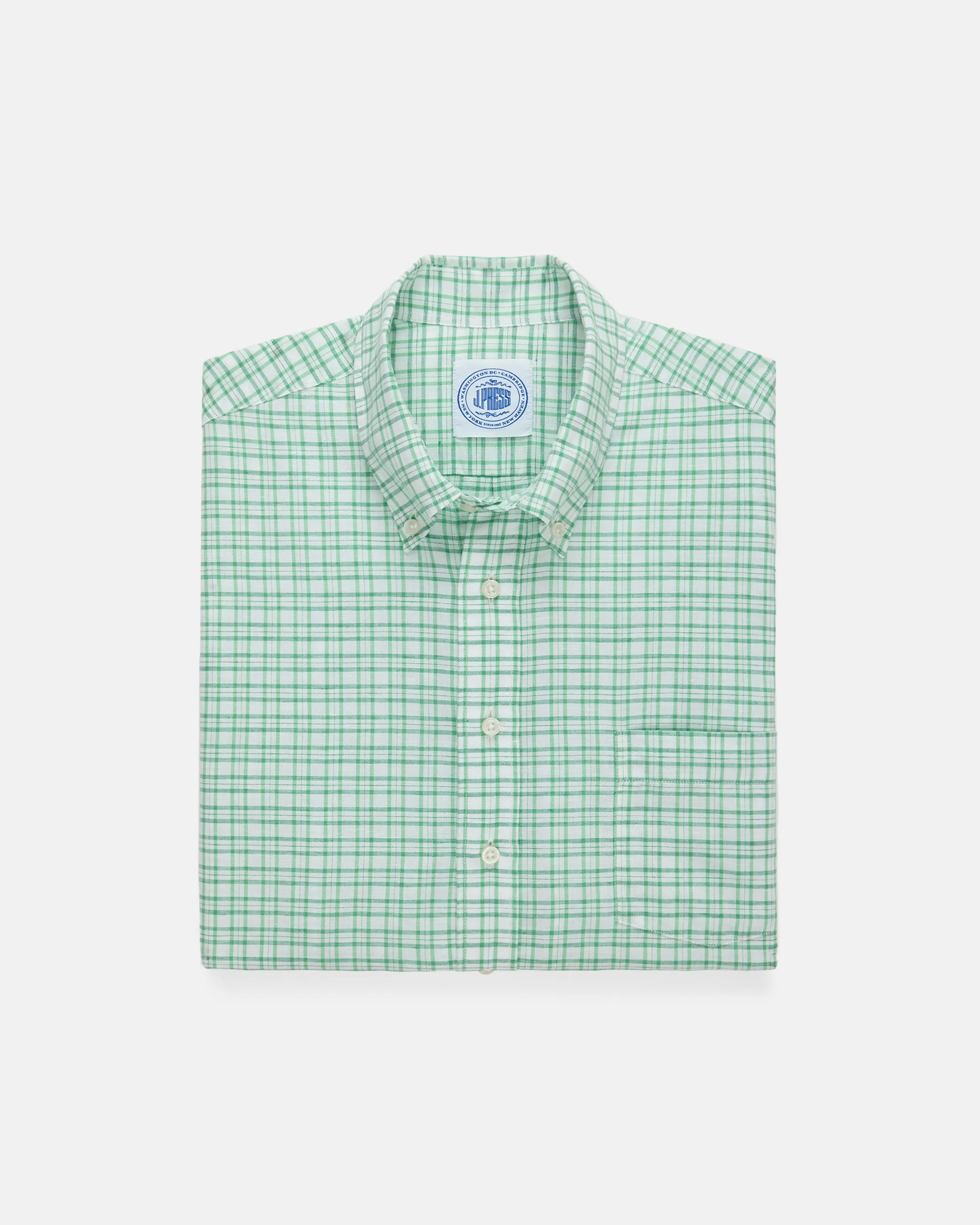 GREEN COTTON/LINEN SHORT SLEEVE SHIRT