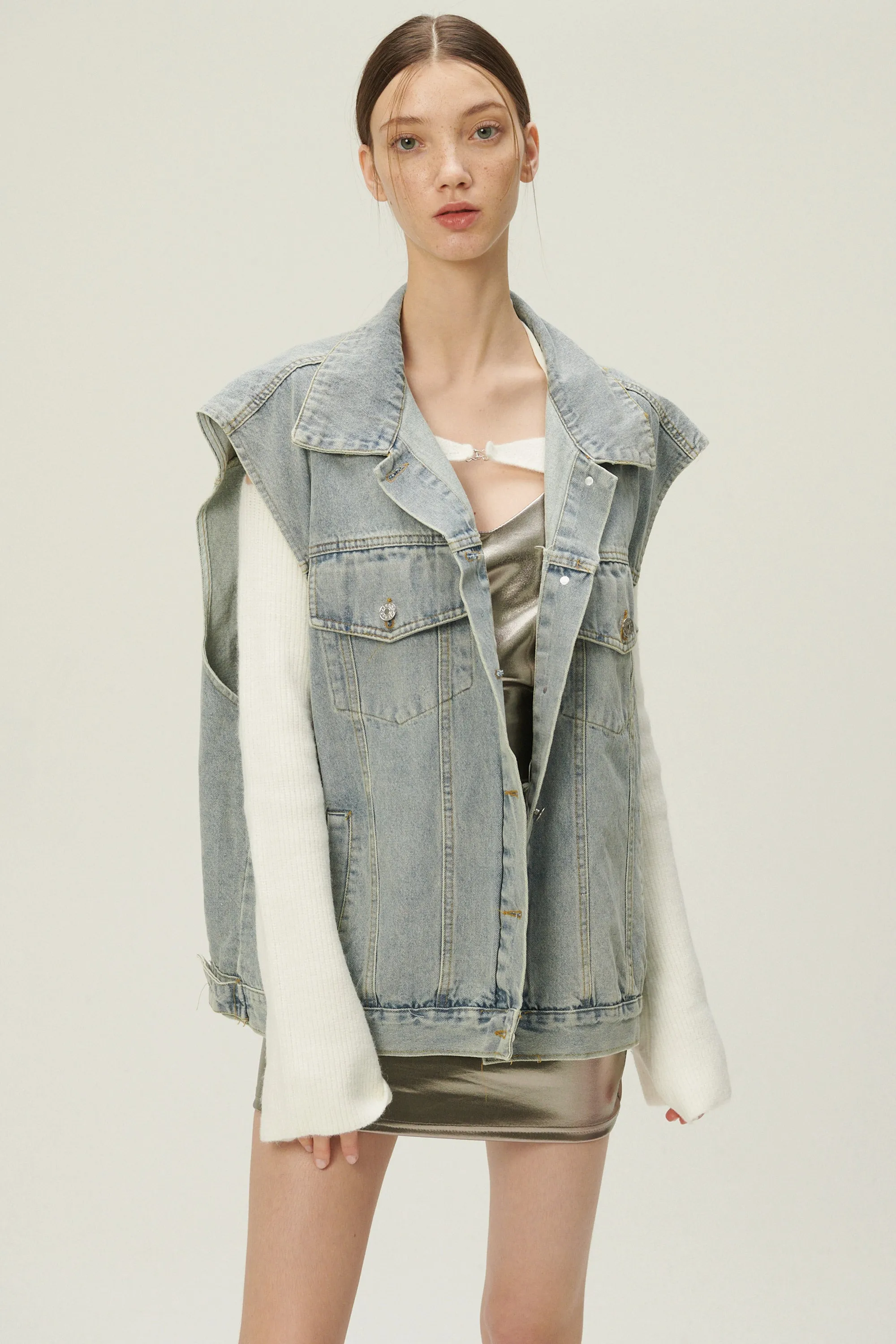Hada Denim Vest and Jacket Set