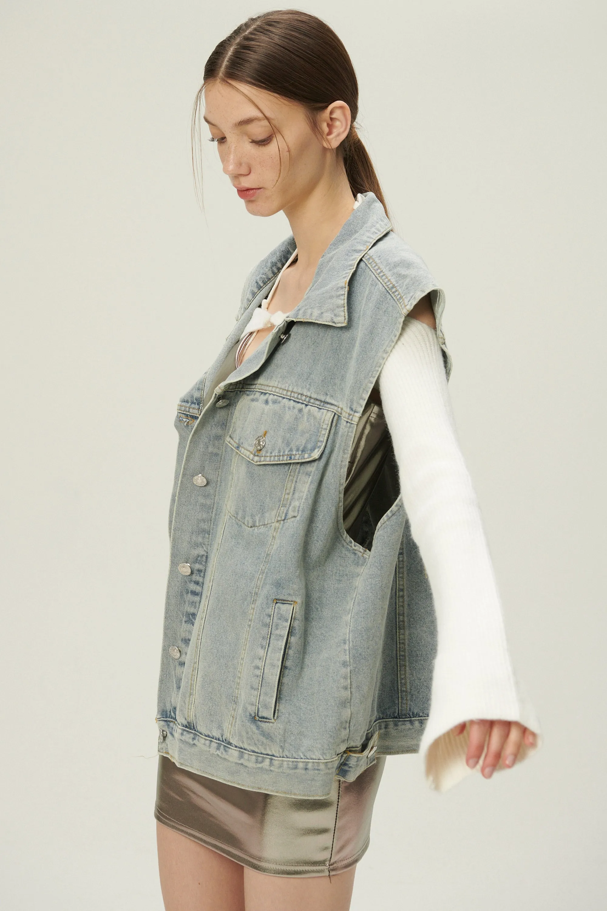 Hada Denim Vest and Jacket Set