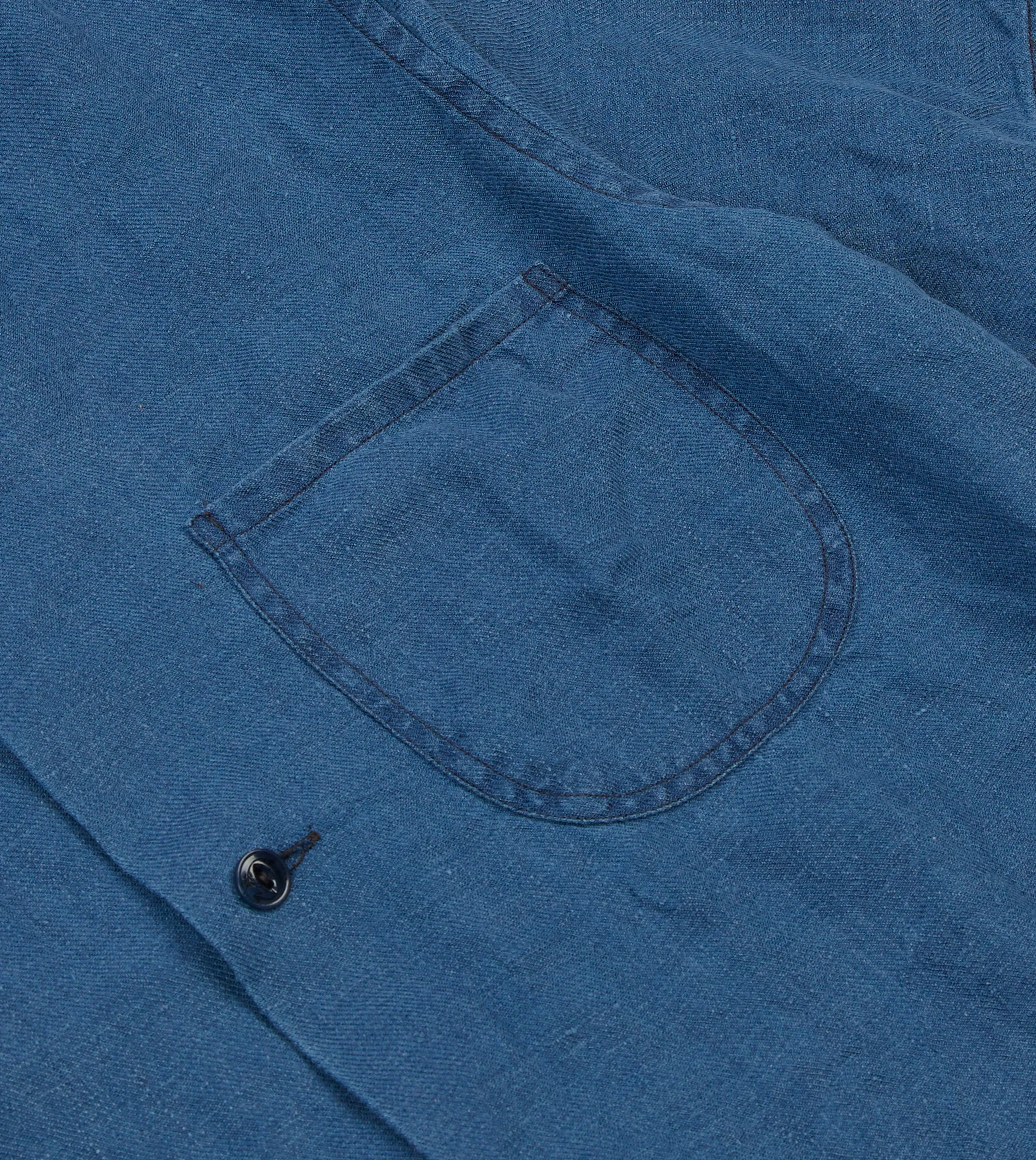 Indigo Linen Short Sleeve Safari Shirt