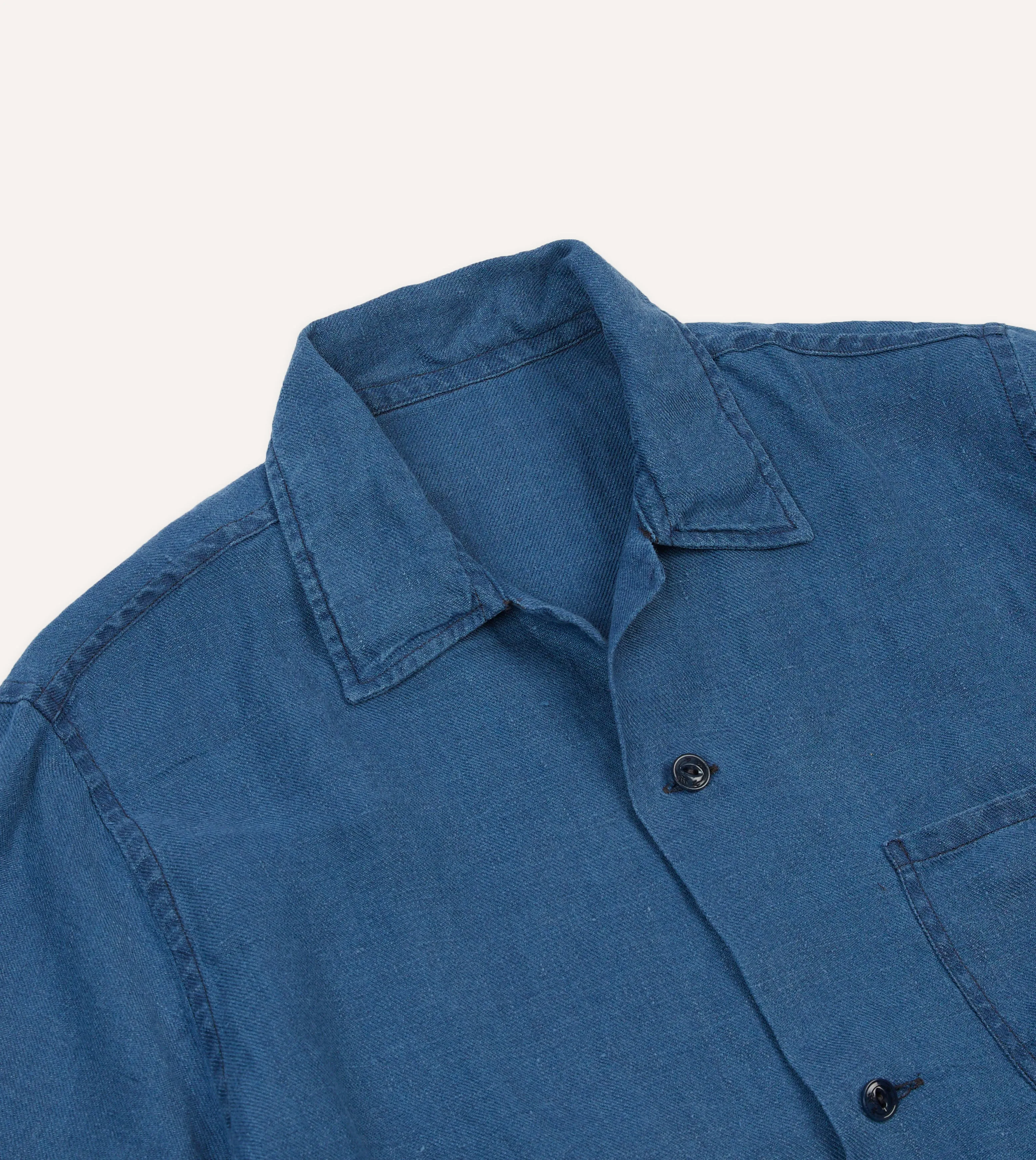 Indigo Linen Short Sleeve Safari Shirt