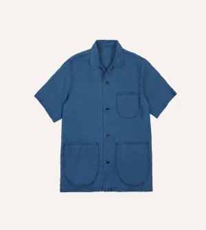 Indigo Linen Short Sleeve Safari Shirt