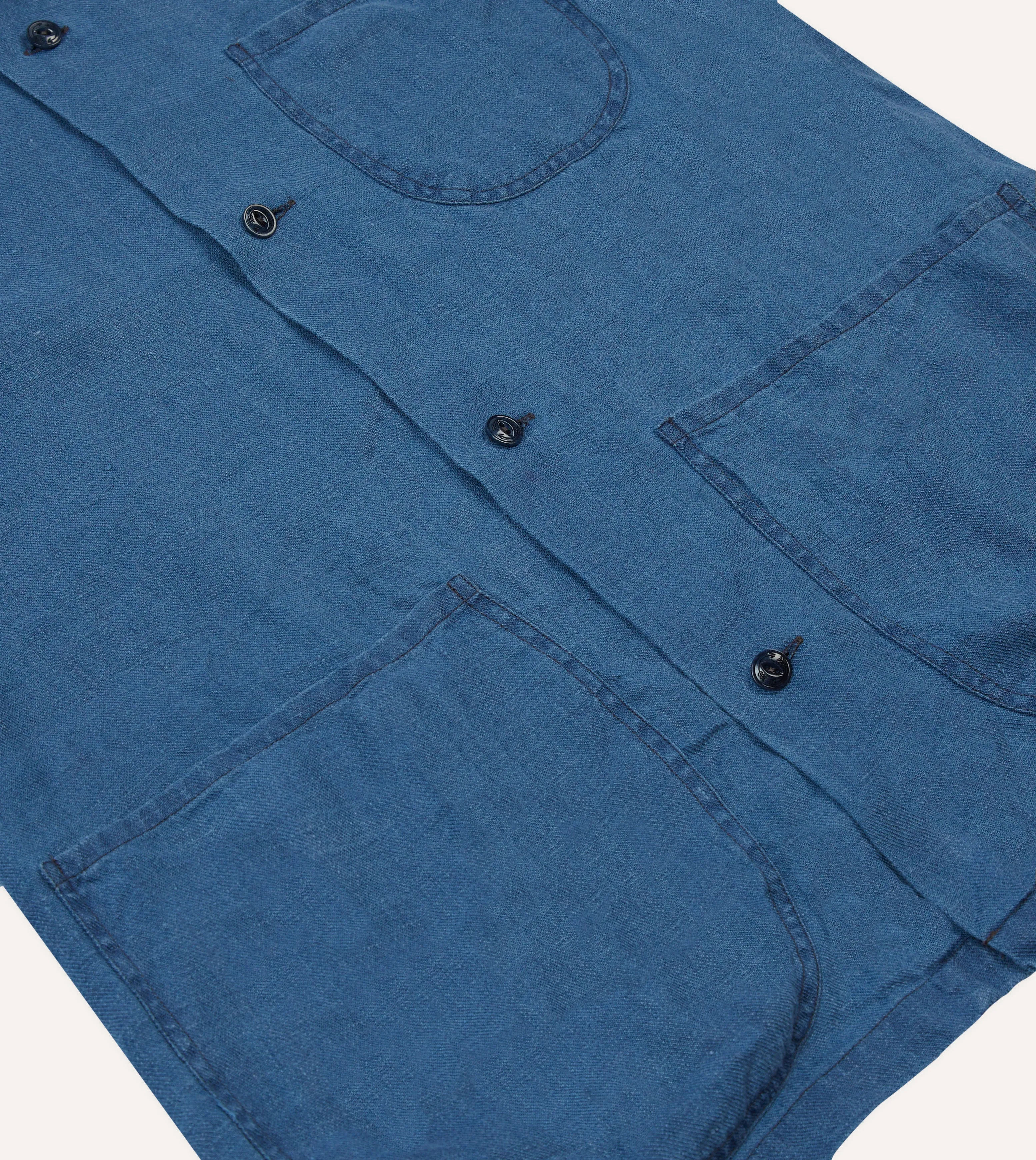 Indigo Linen Short Sleeve Safari Shirt