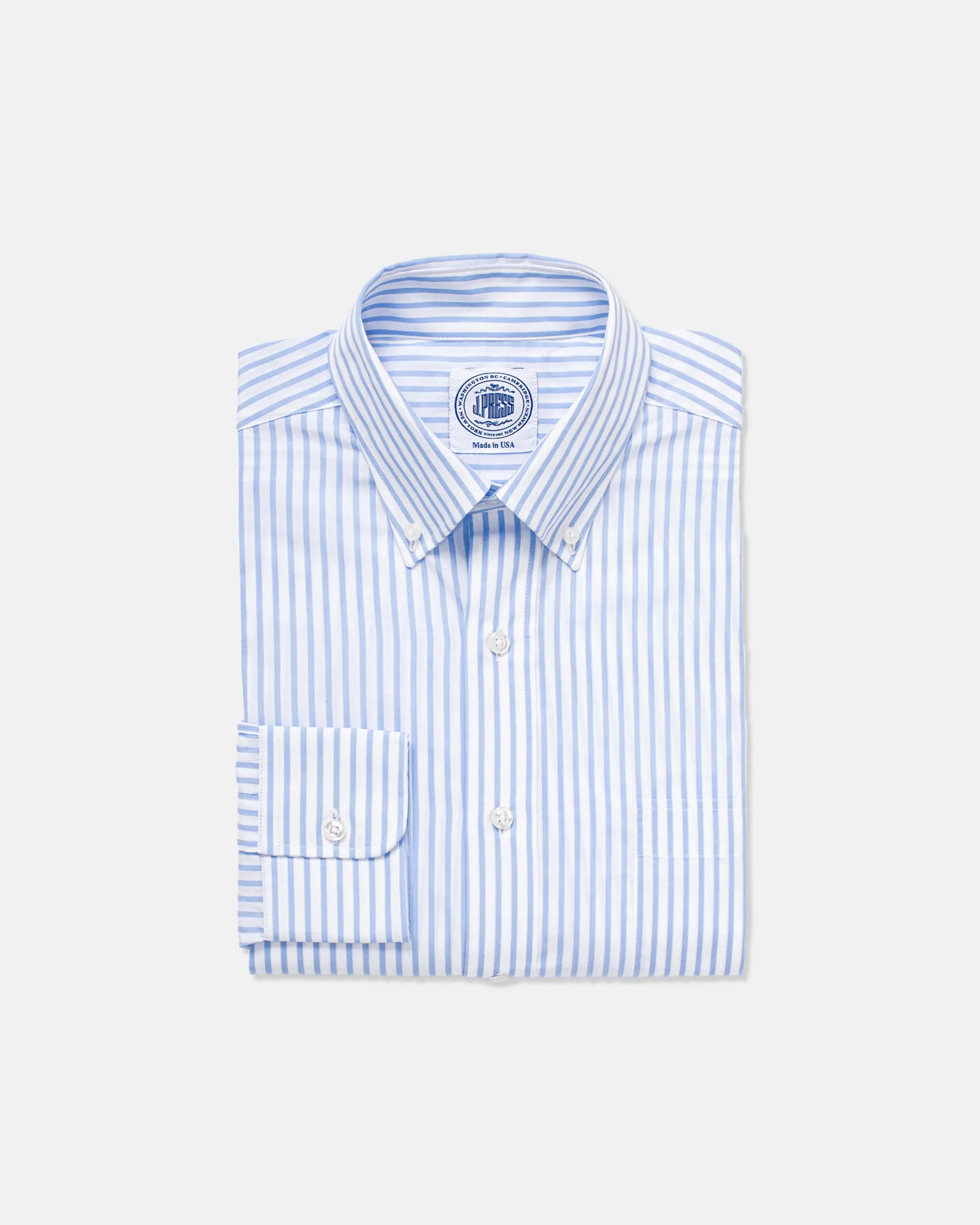 LIGHT BLUE BUTCHER STRIPE DRESS SHIRT
