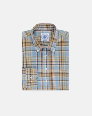 LIGHT BLUE PLAID LINEN/COTTON SHIRT