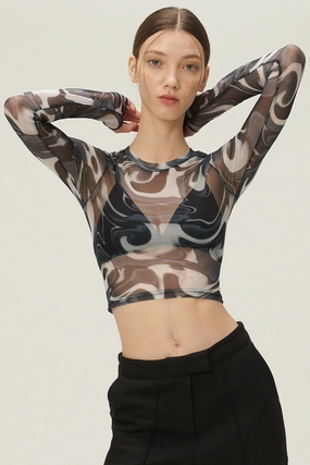 Luci Marble Mesh Top w/Thumbhole