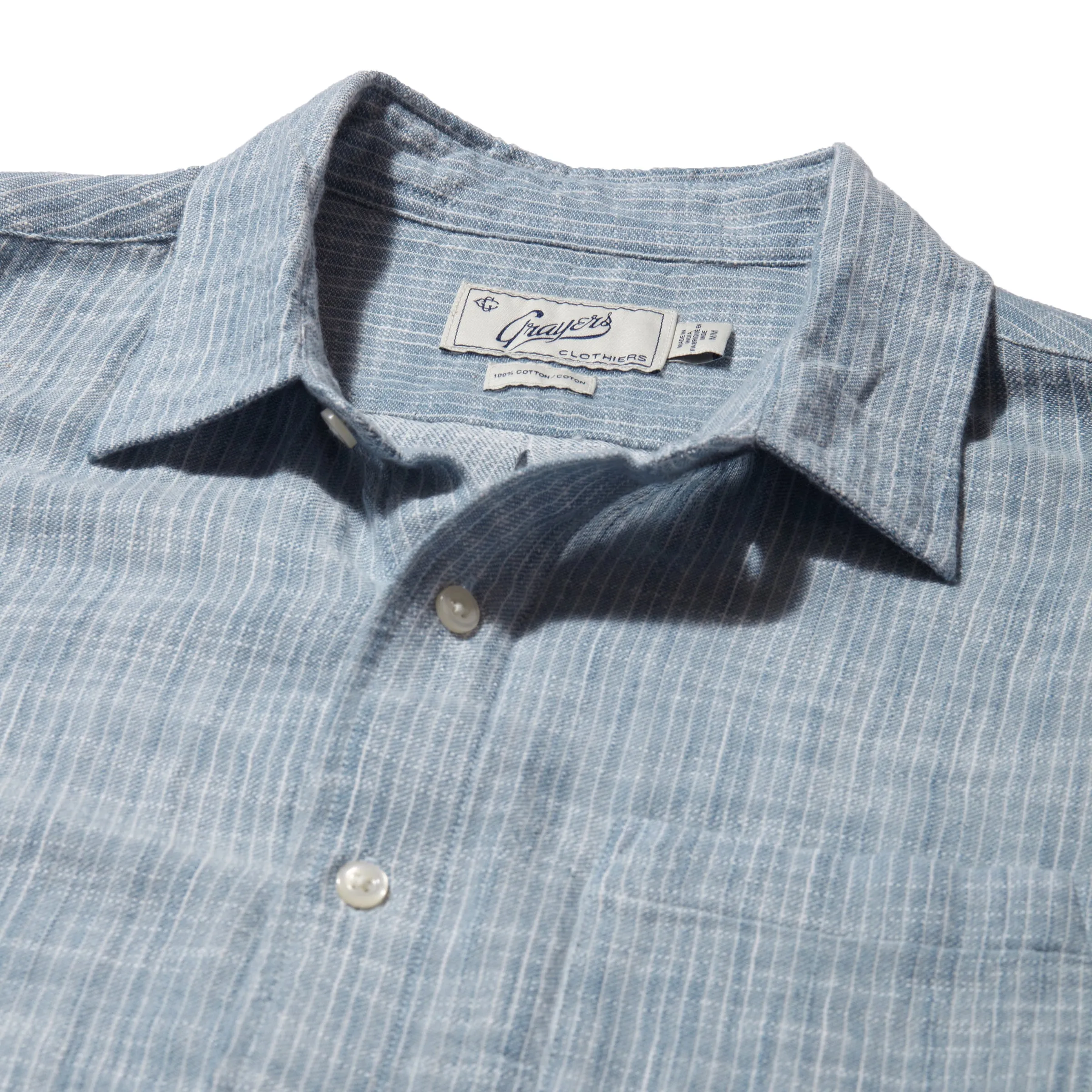 Madras Cottage Loom Chambray Shirt - Blue Chambray Stripe