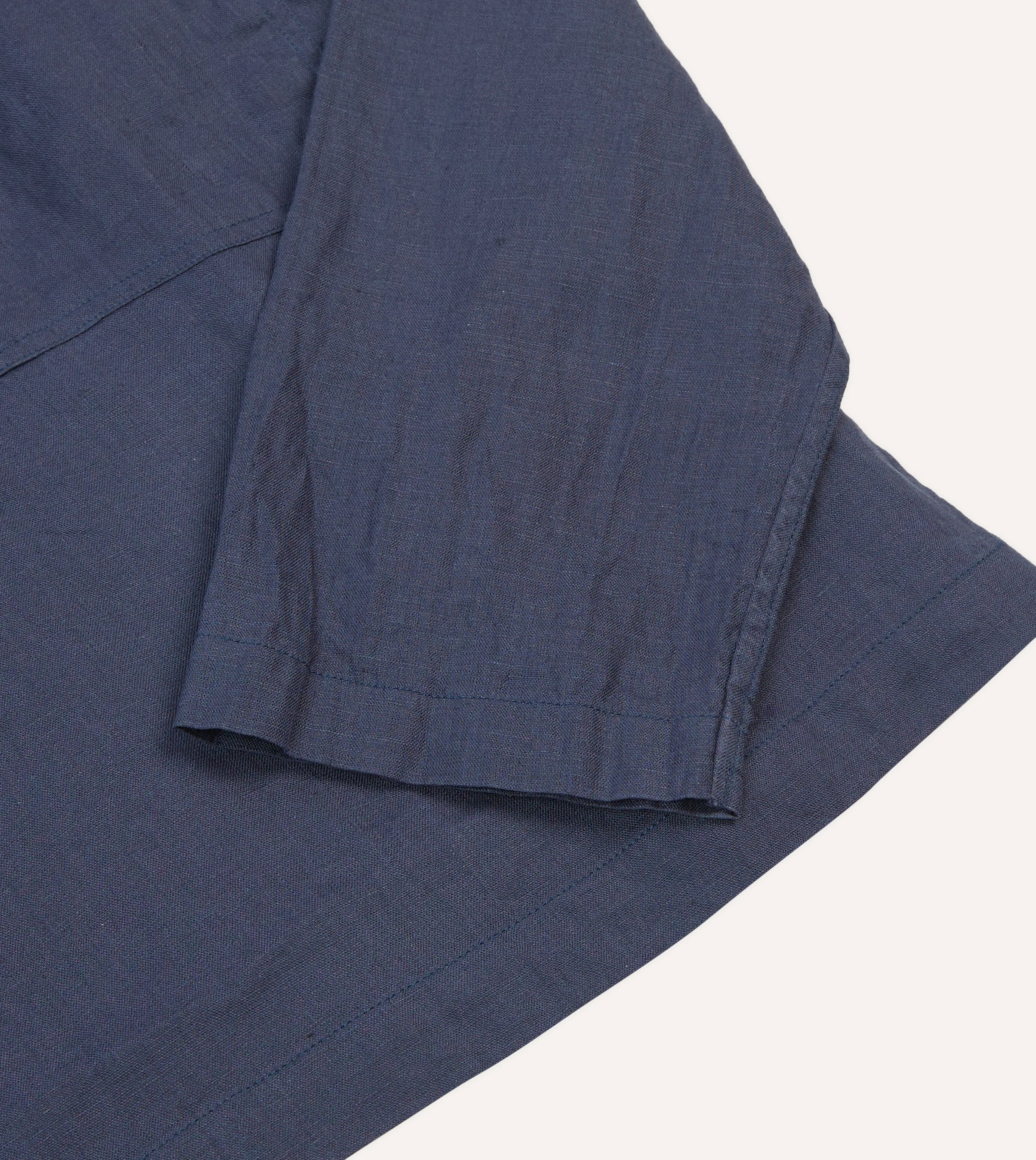 Navy Linen Mandarin Collar Popover Shirt