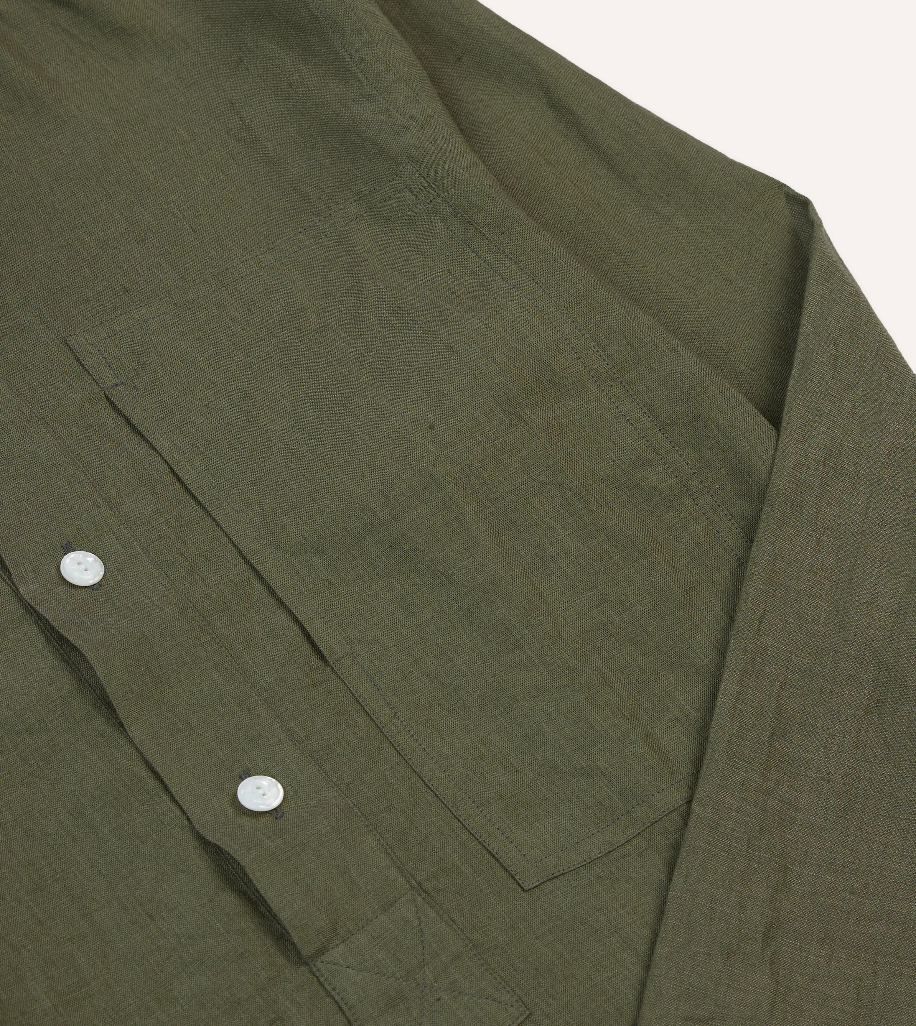 Olive Linen Mandarin Collar Popover Shirt