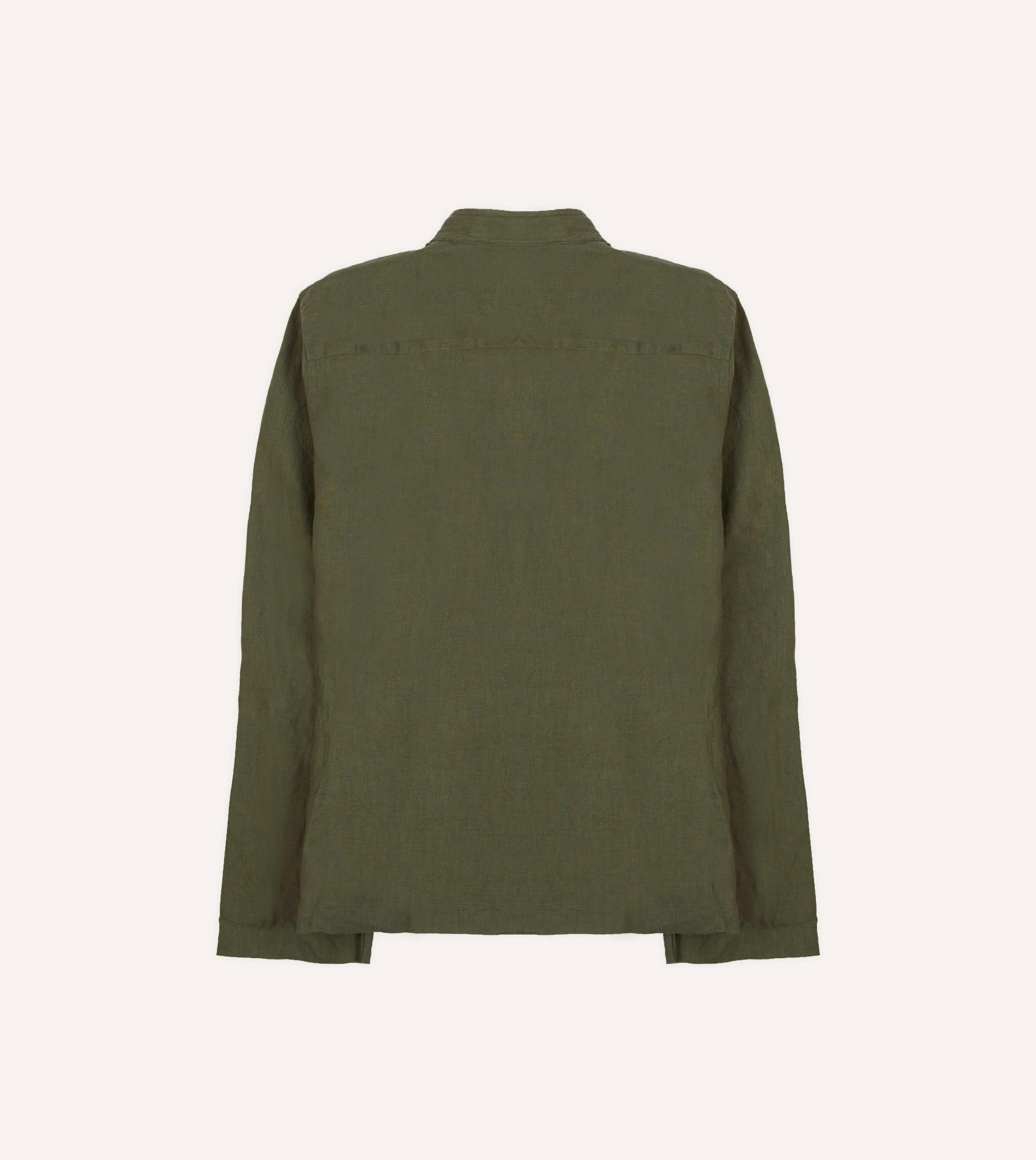 Olive Linen Mandarin Collar Popover Shirt