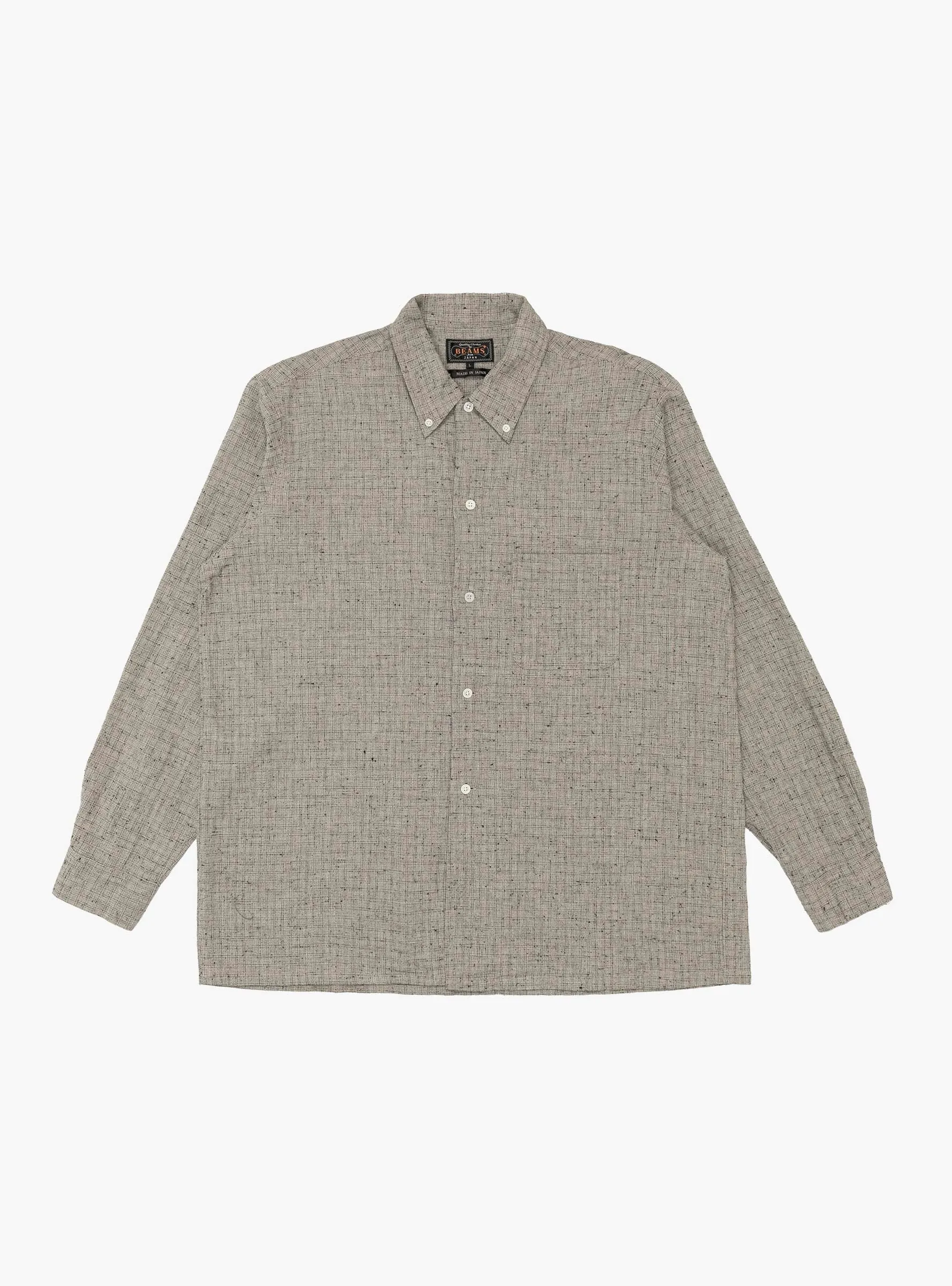 Open B.D. Nep Check Cotton Linen Shirt Beige