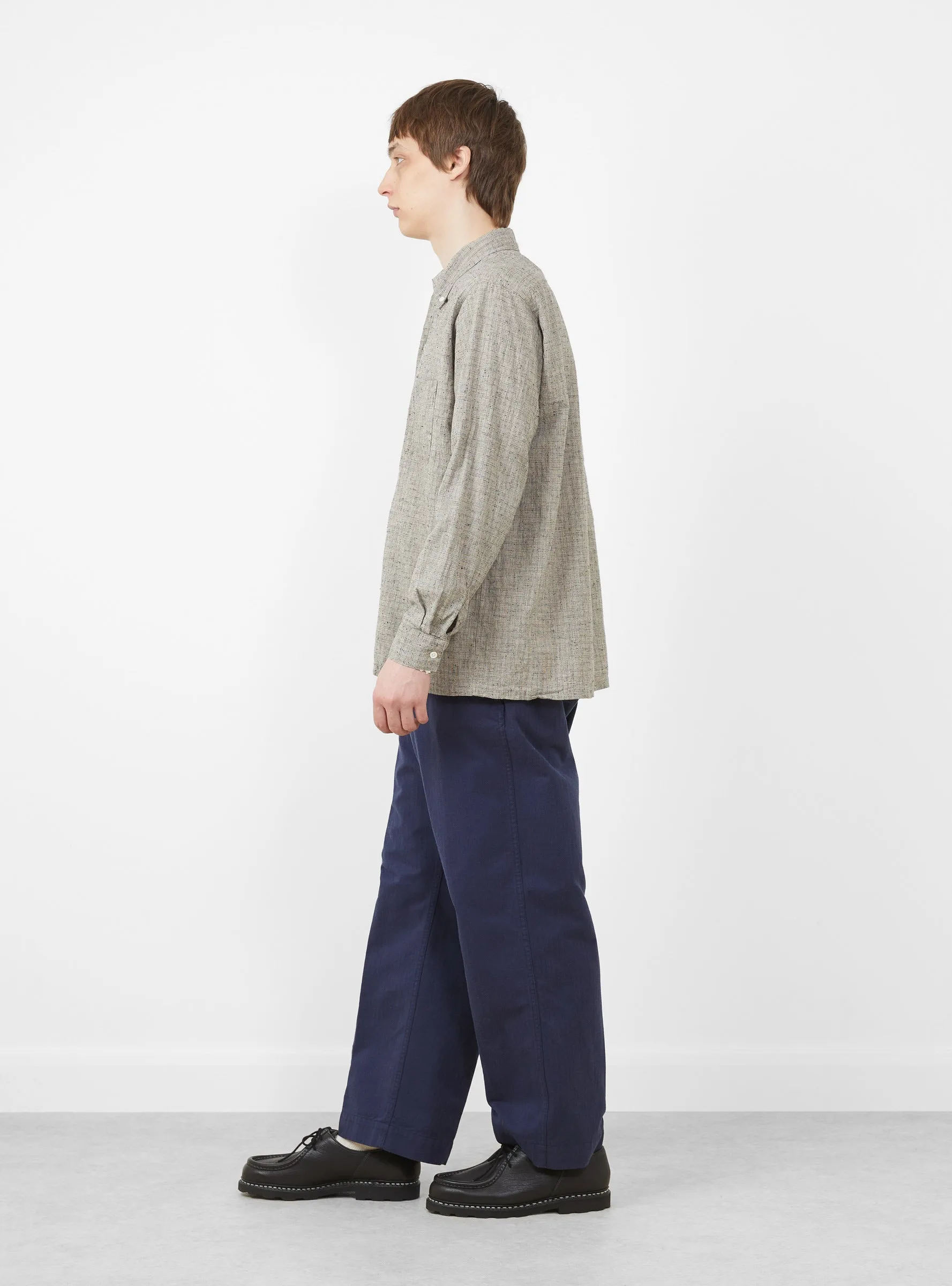 Open B.D. Nep Check Cotton Linen Shirt Beige