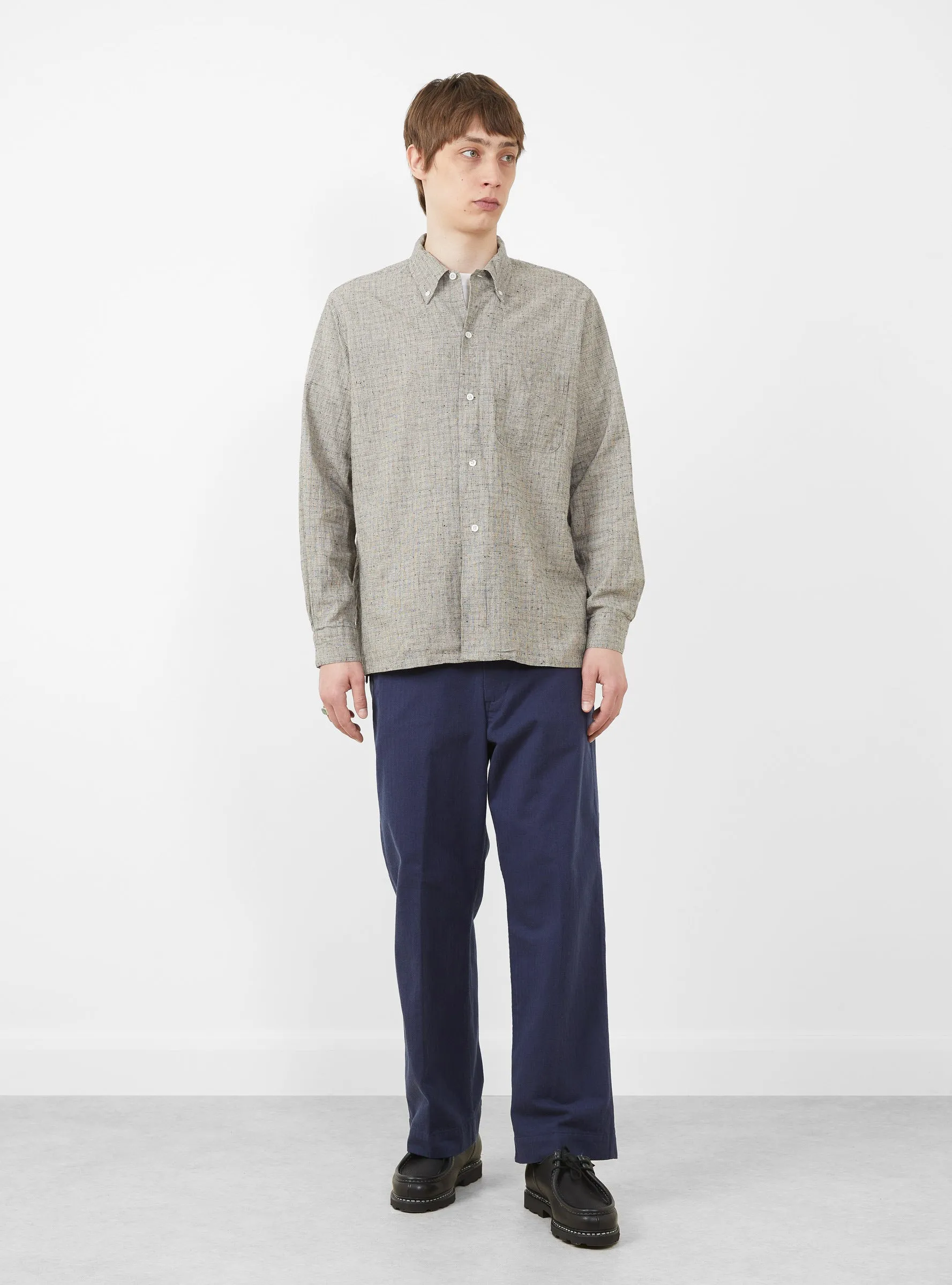 Open B.D. Nep Check Cotton Linen Shirt Beige