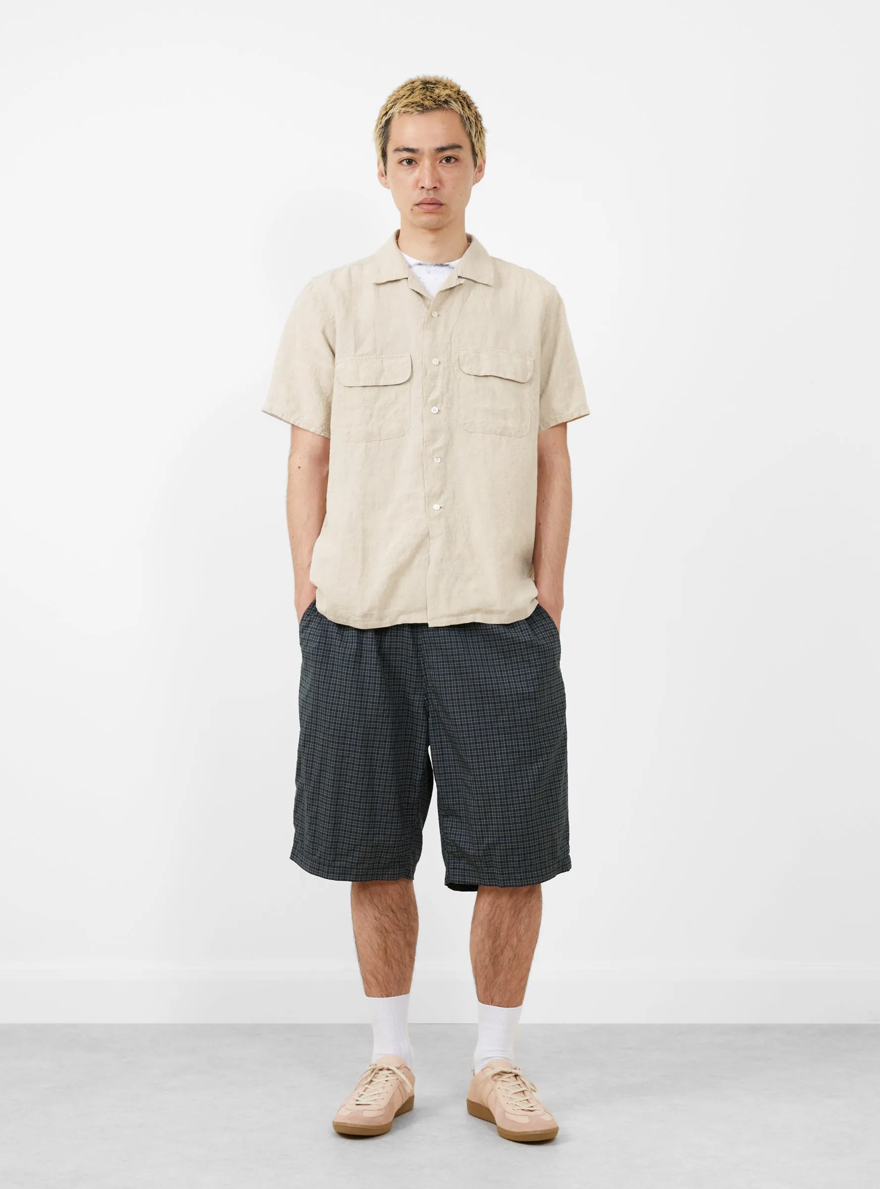 Open Collar 1/40 Linen Shirt Beige
