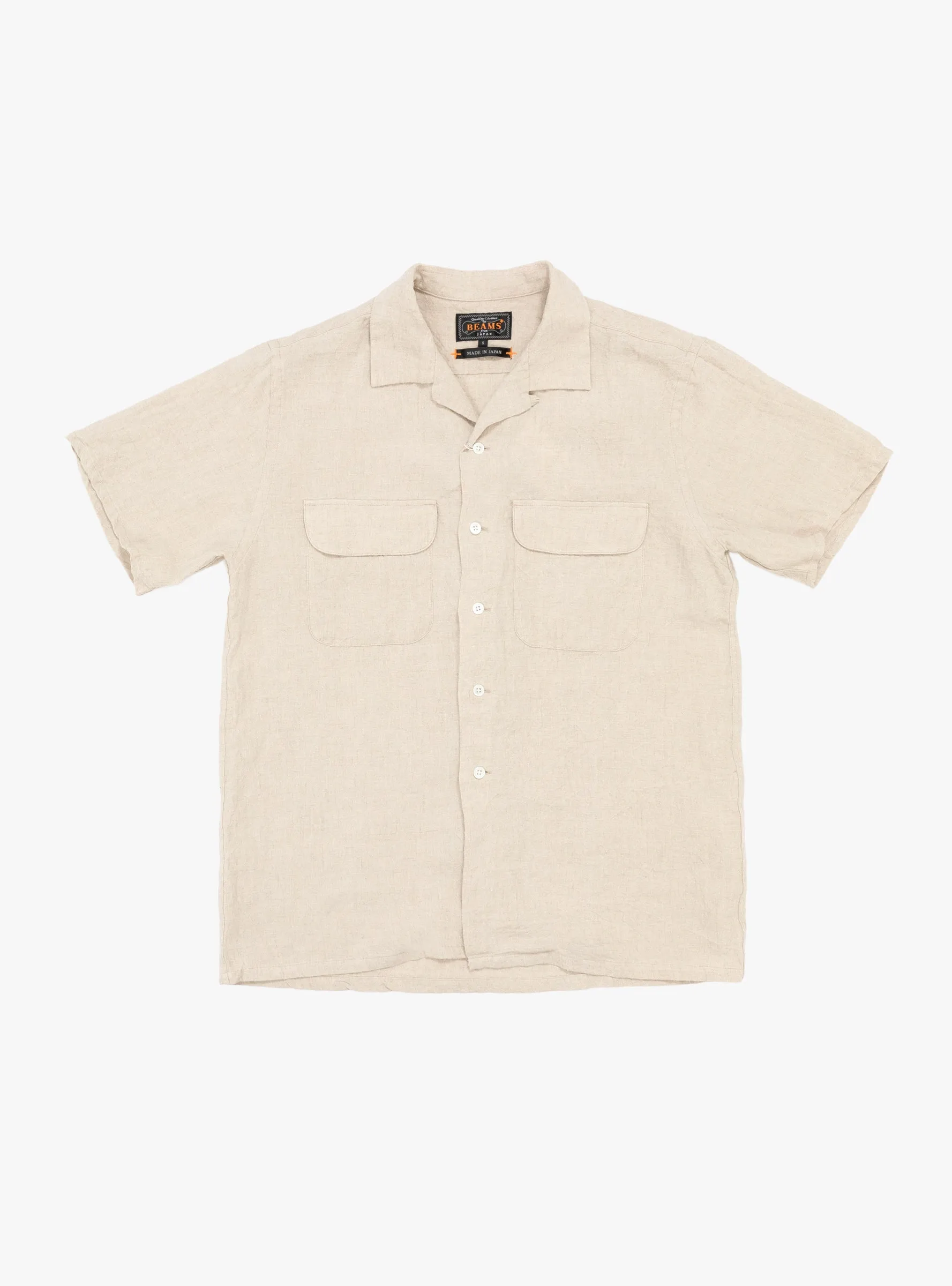 Open Collar 1/40 Linen Shirt Beige