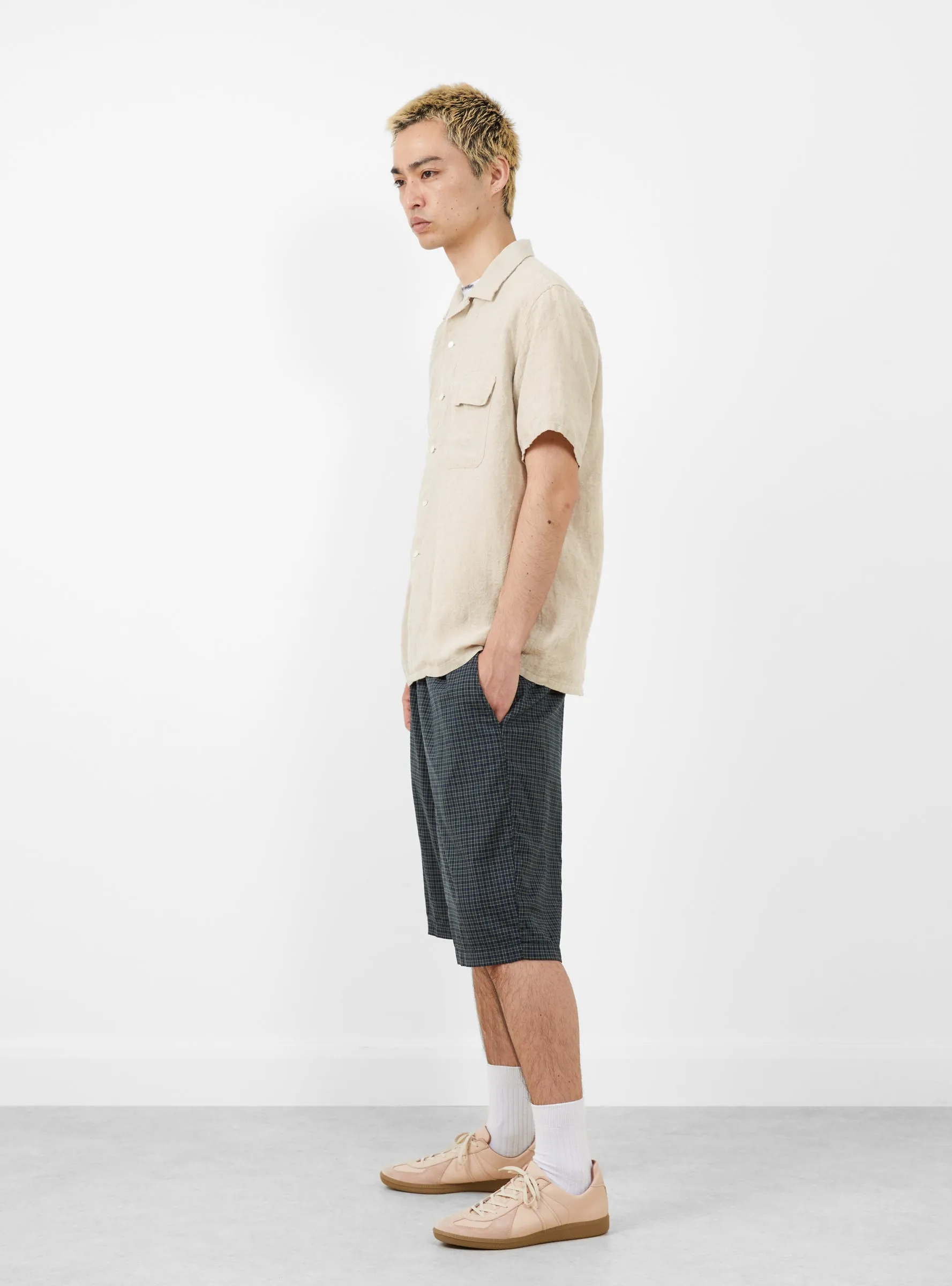 Open Collar 1/40 Linen Shirt Beige