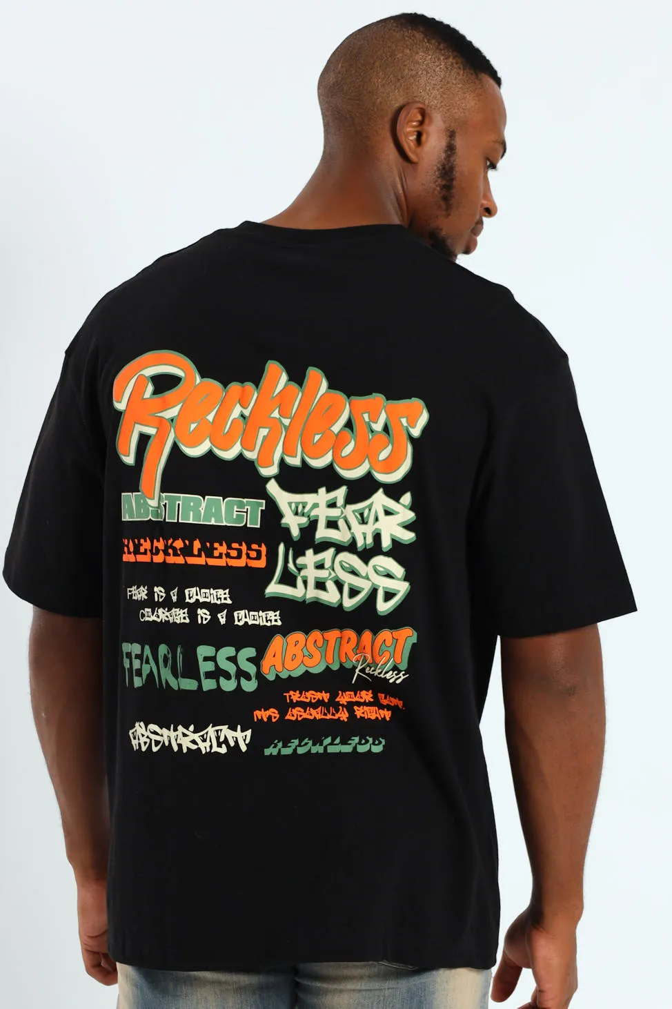 Oversized Reckless Front & Back Tee - Black