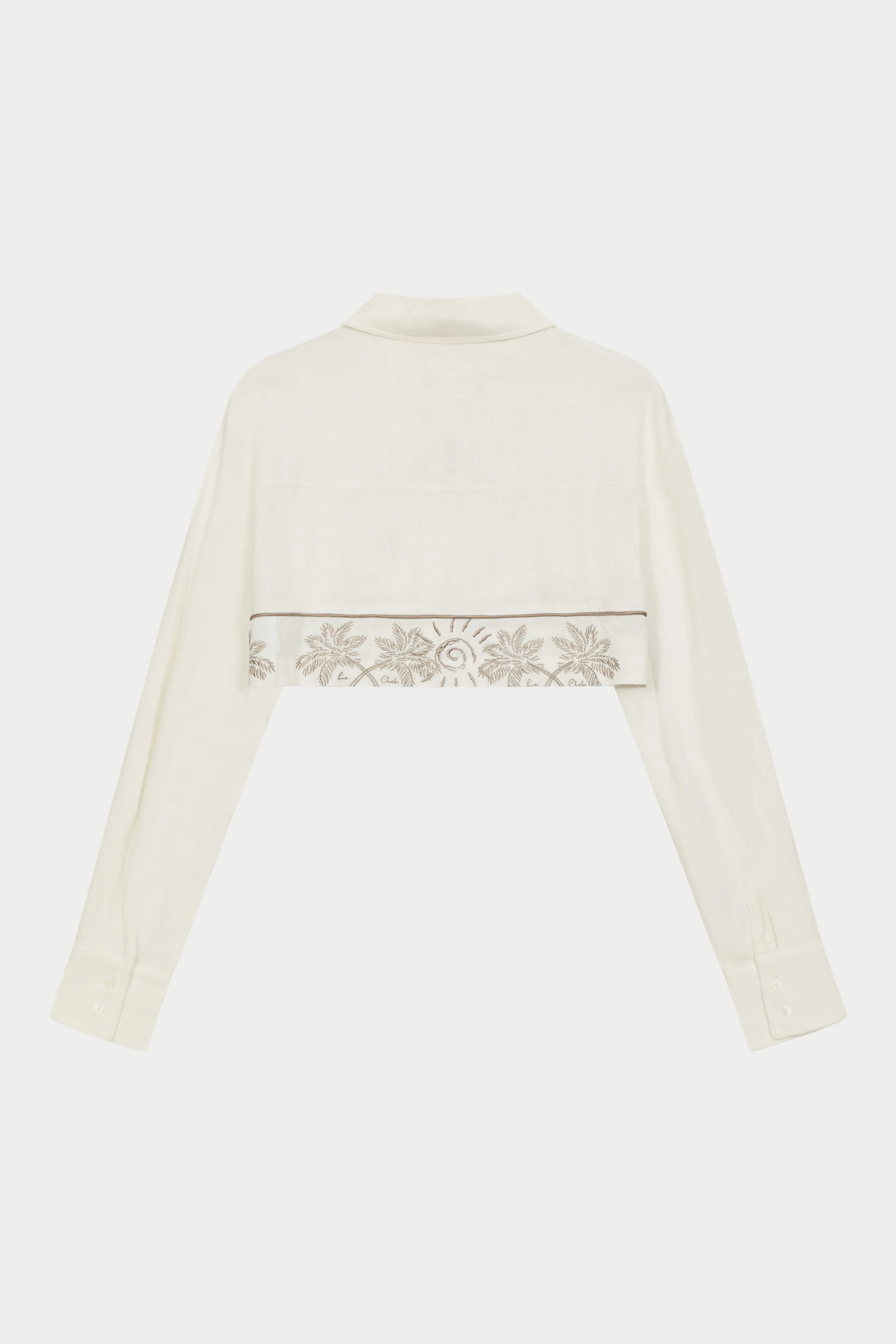 PALM EMBROIDERED CROPPED SHIRT - OFF WHITE
