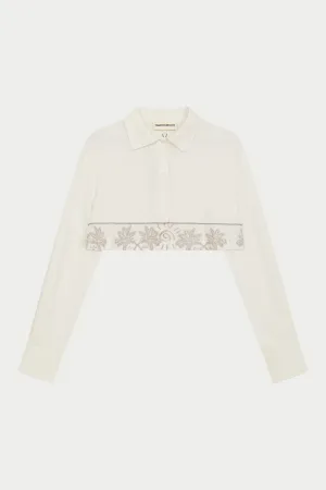 PALM EMBROIDERED CROPPED SHIRT - OFF WHITE
