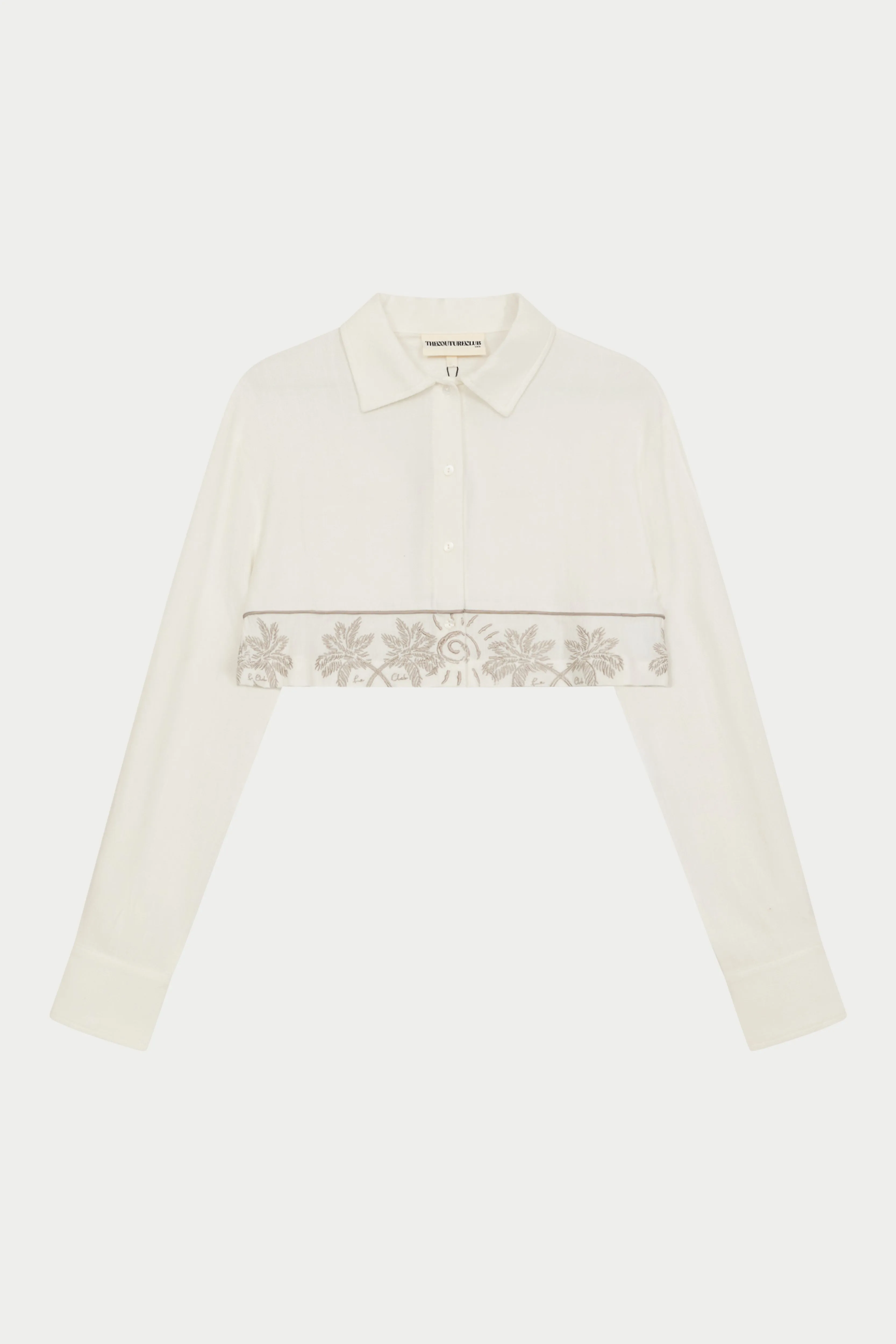 PALM EMBROIDERED CROPPED SHIRT - OFF WHITE