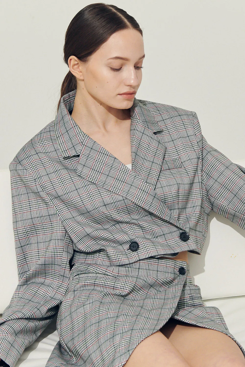Re:born Eva Two Button Blazer in Plaid