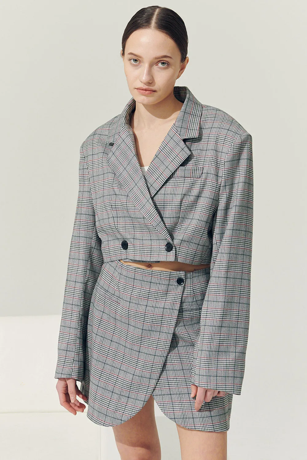 Re:born Eva Two Button Blazer in Plaid