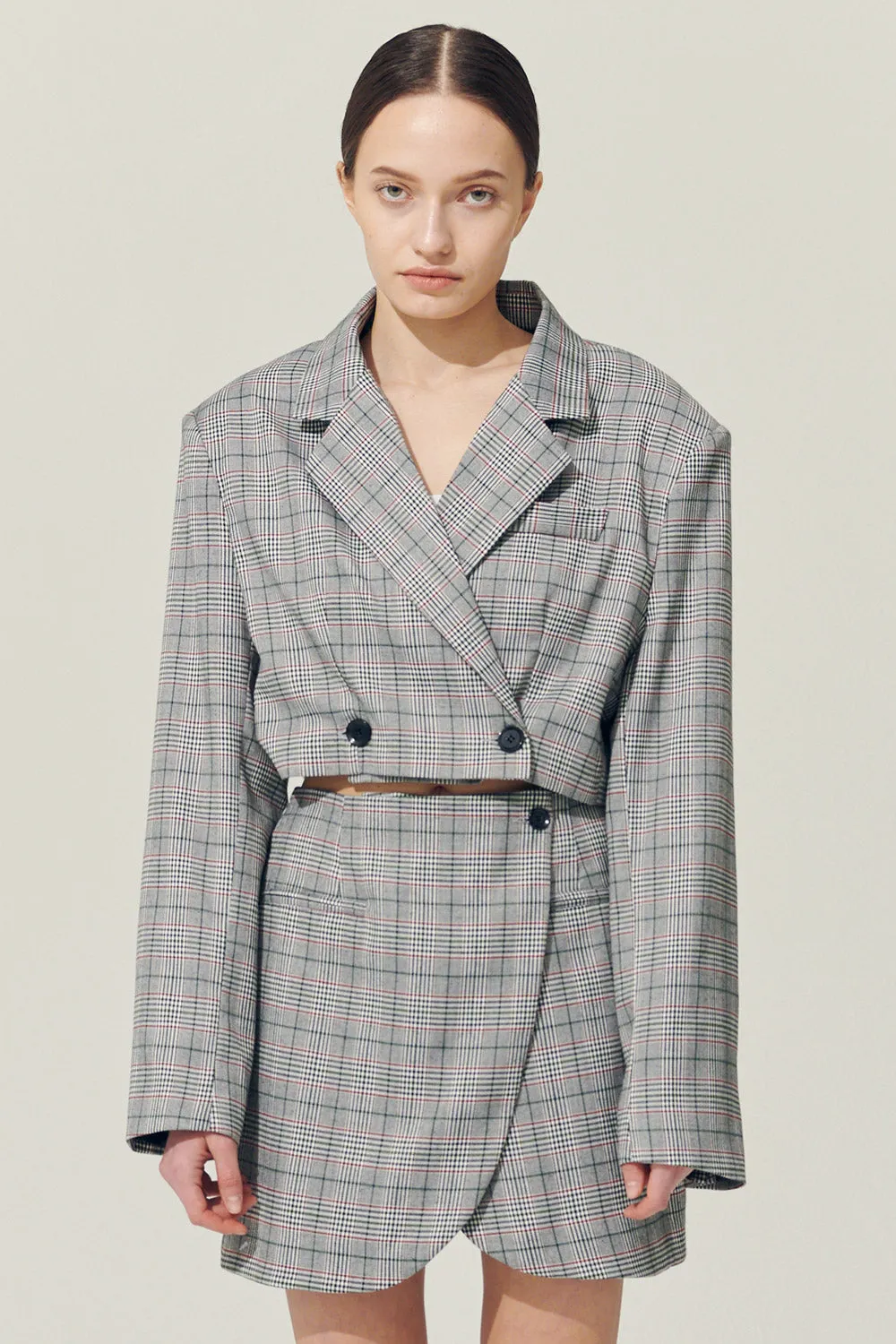 Re:born Eva Two Button Blazer in Plaid