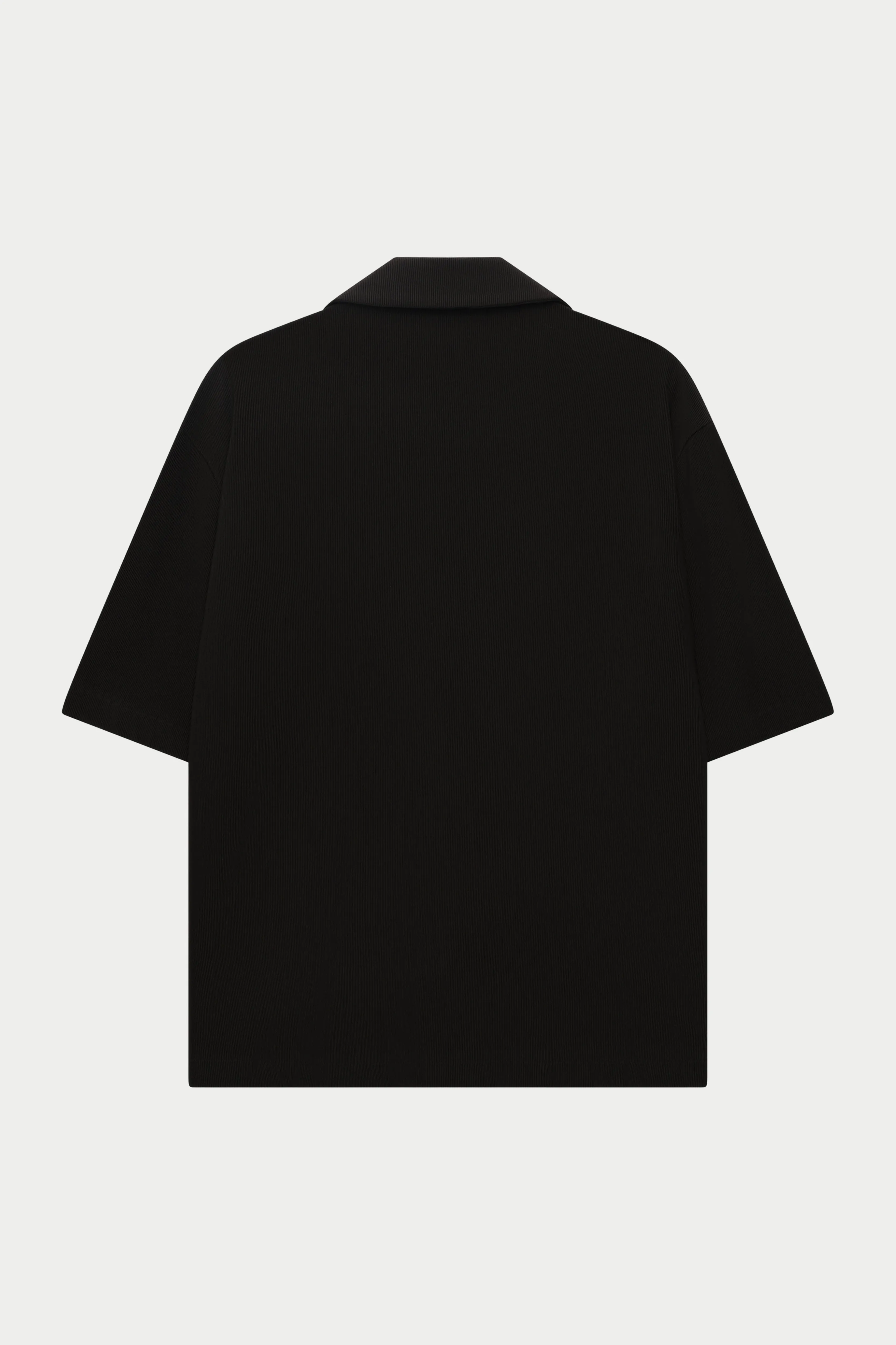 RIB BUTTON THROUGH SHIRT - BLACK