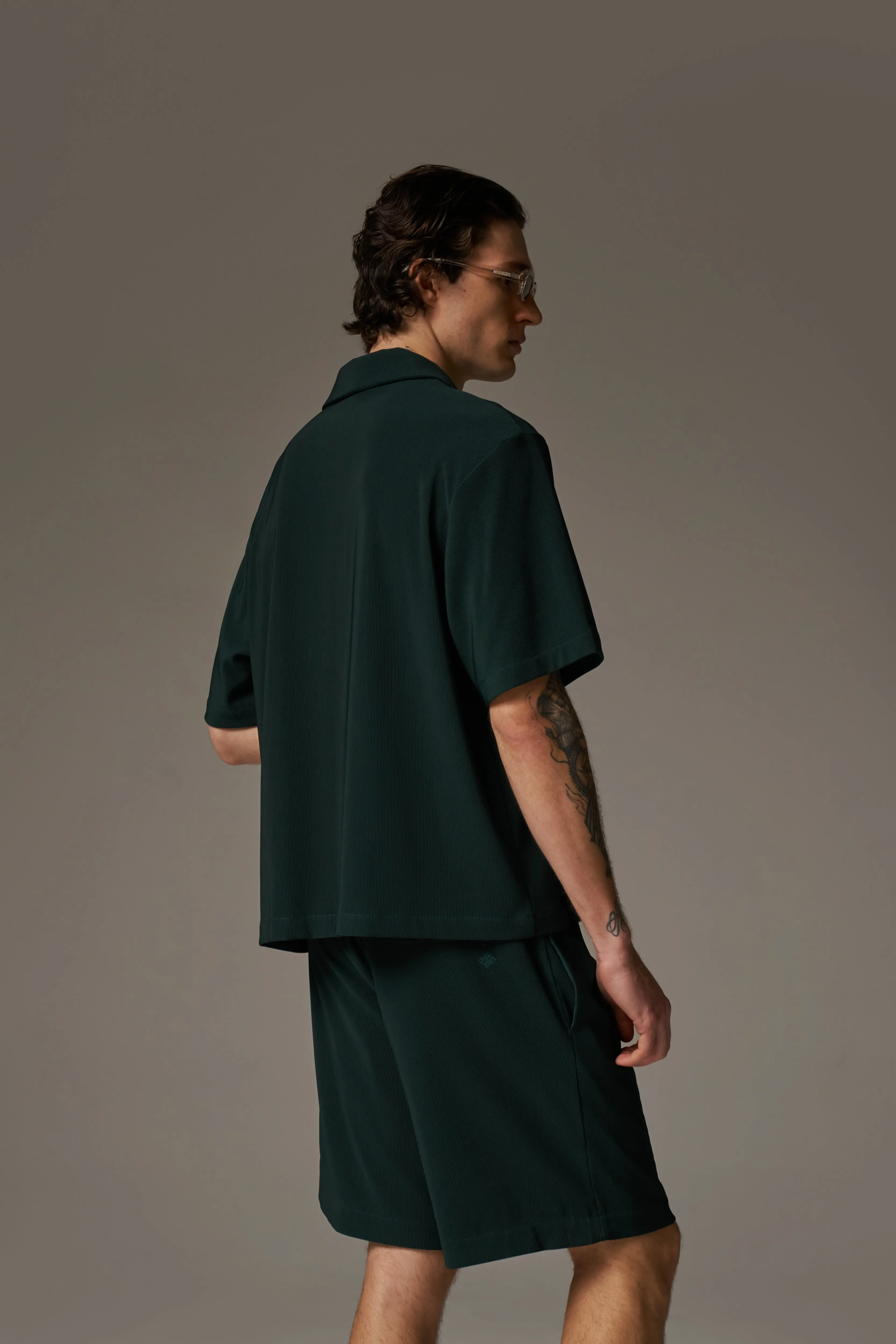 RIB BUTTON THROUGH SHIRT - GREEN