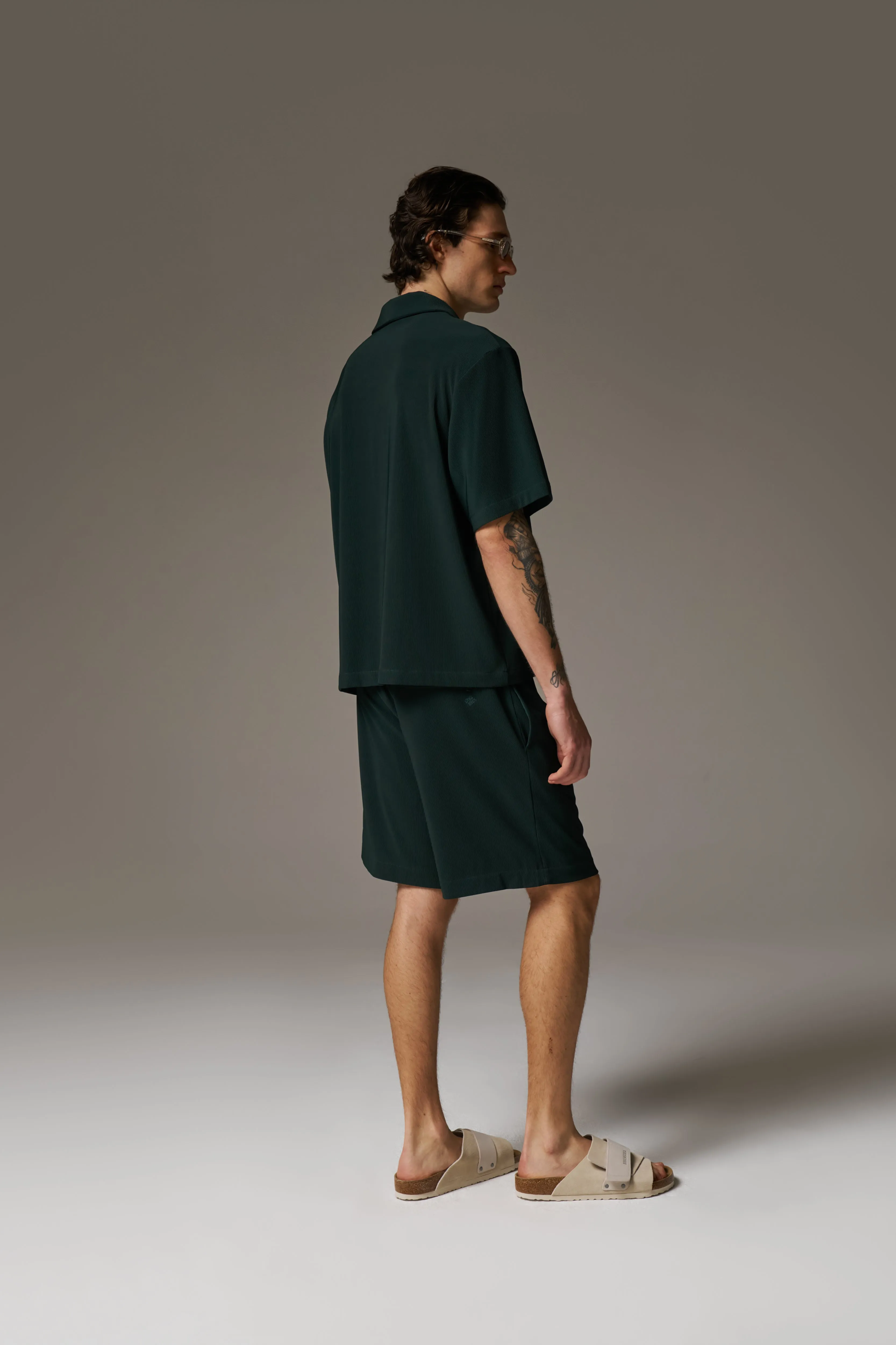 RIB BUTTON THROUGH SHIRT - GREEN