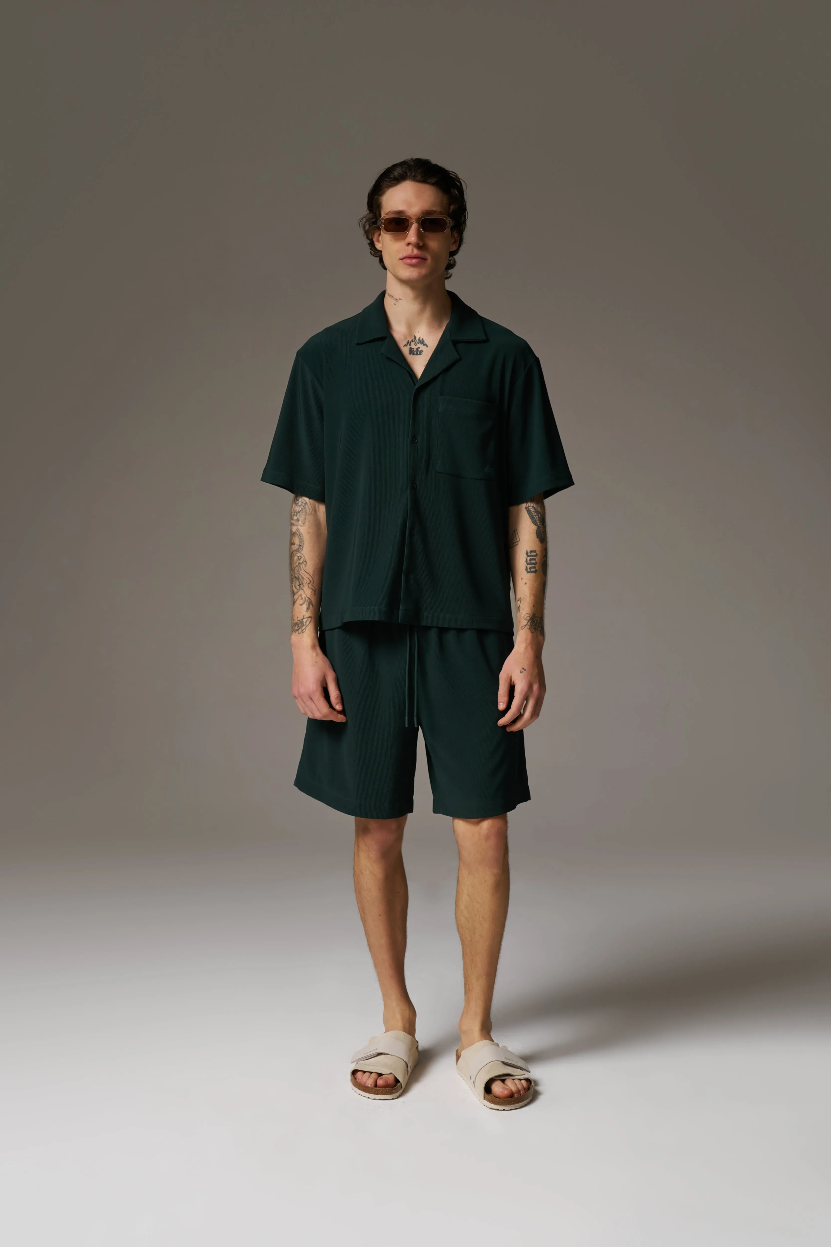 RIB BUTTON THROUGH SHIRT - GREEN