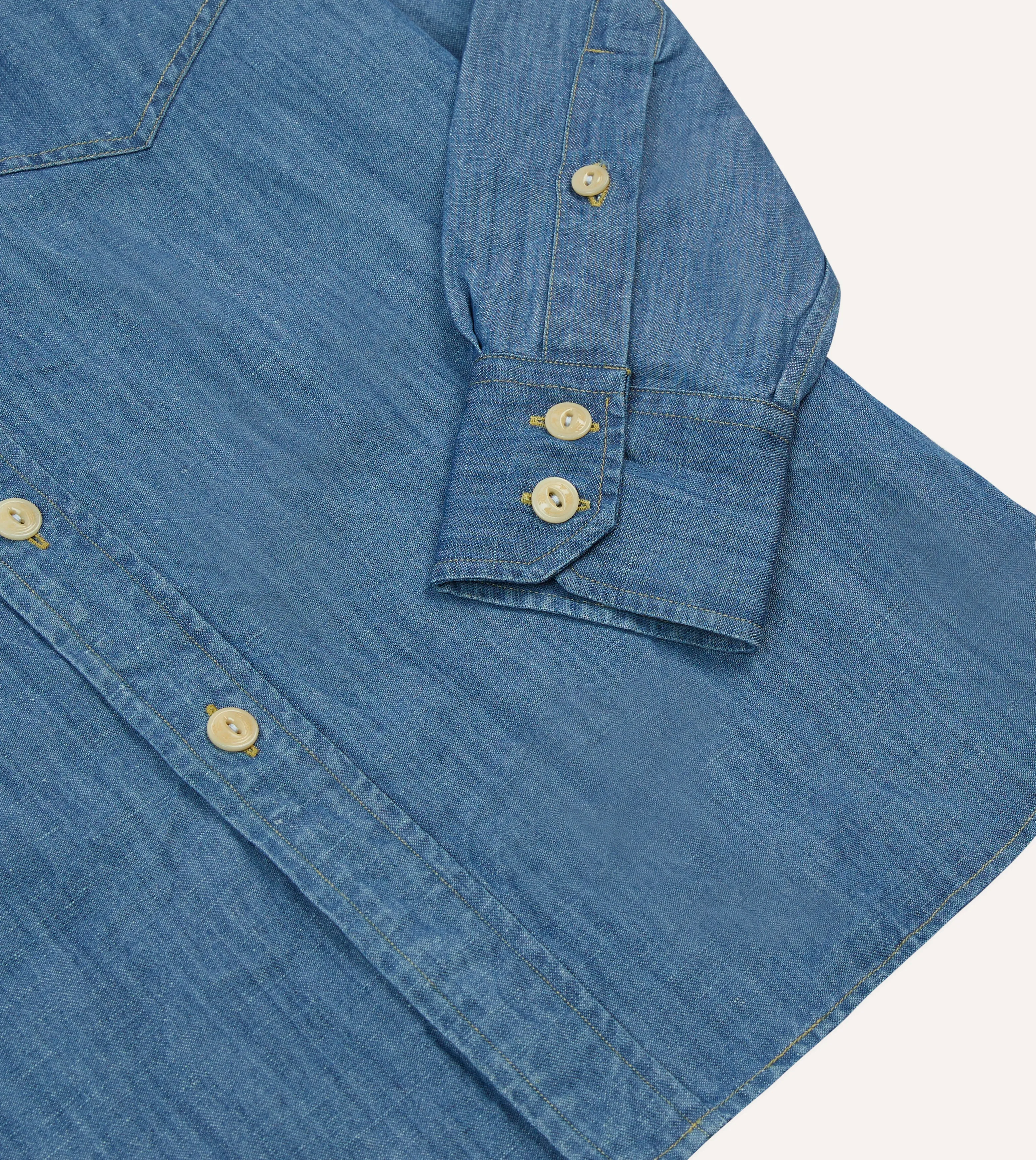 Stone Wash Cotton-Linen Long Point Collar Work Shirt