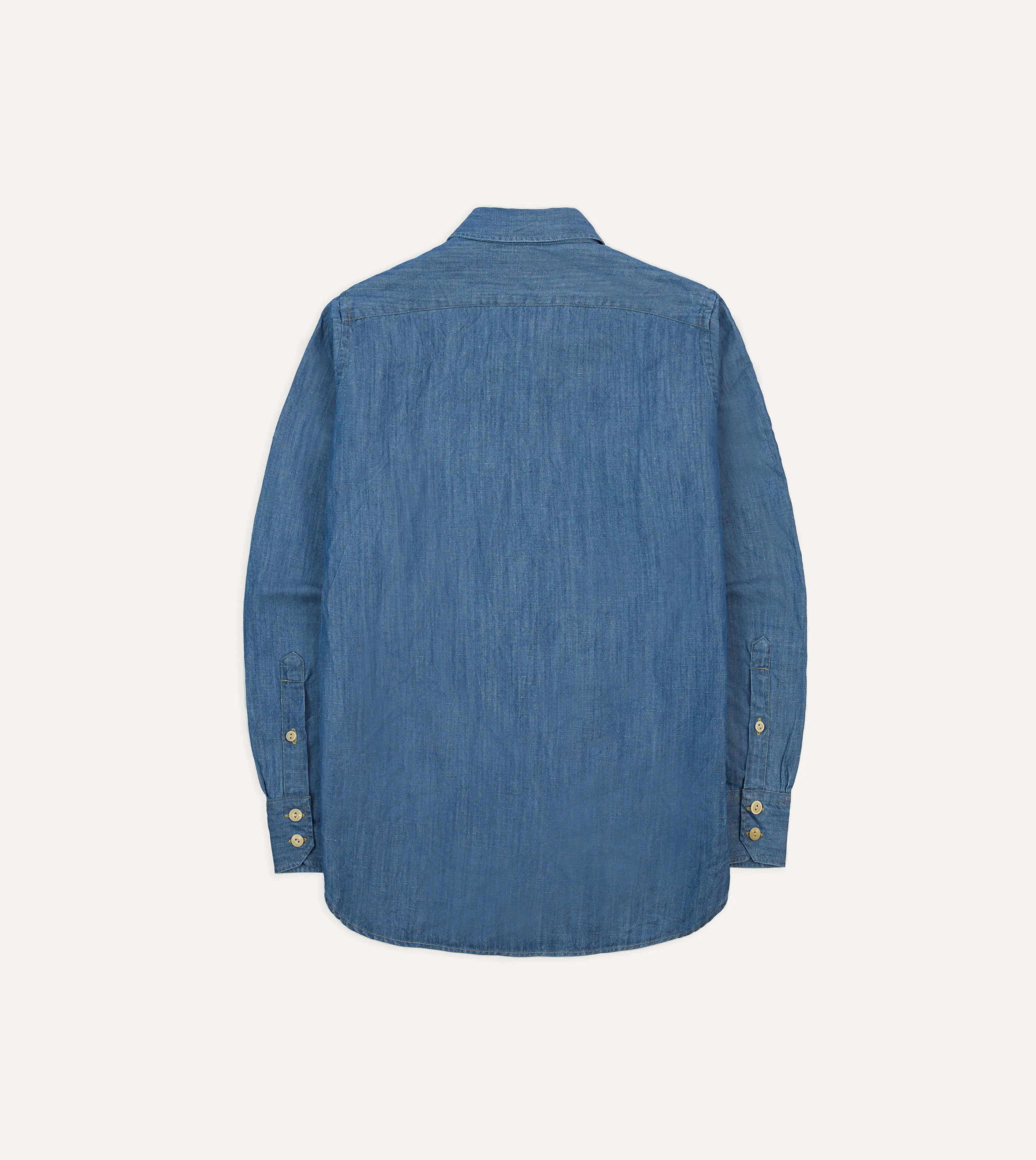 Stone Wash Cotton-Linen Long Point Collar Work Shirt