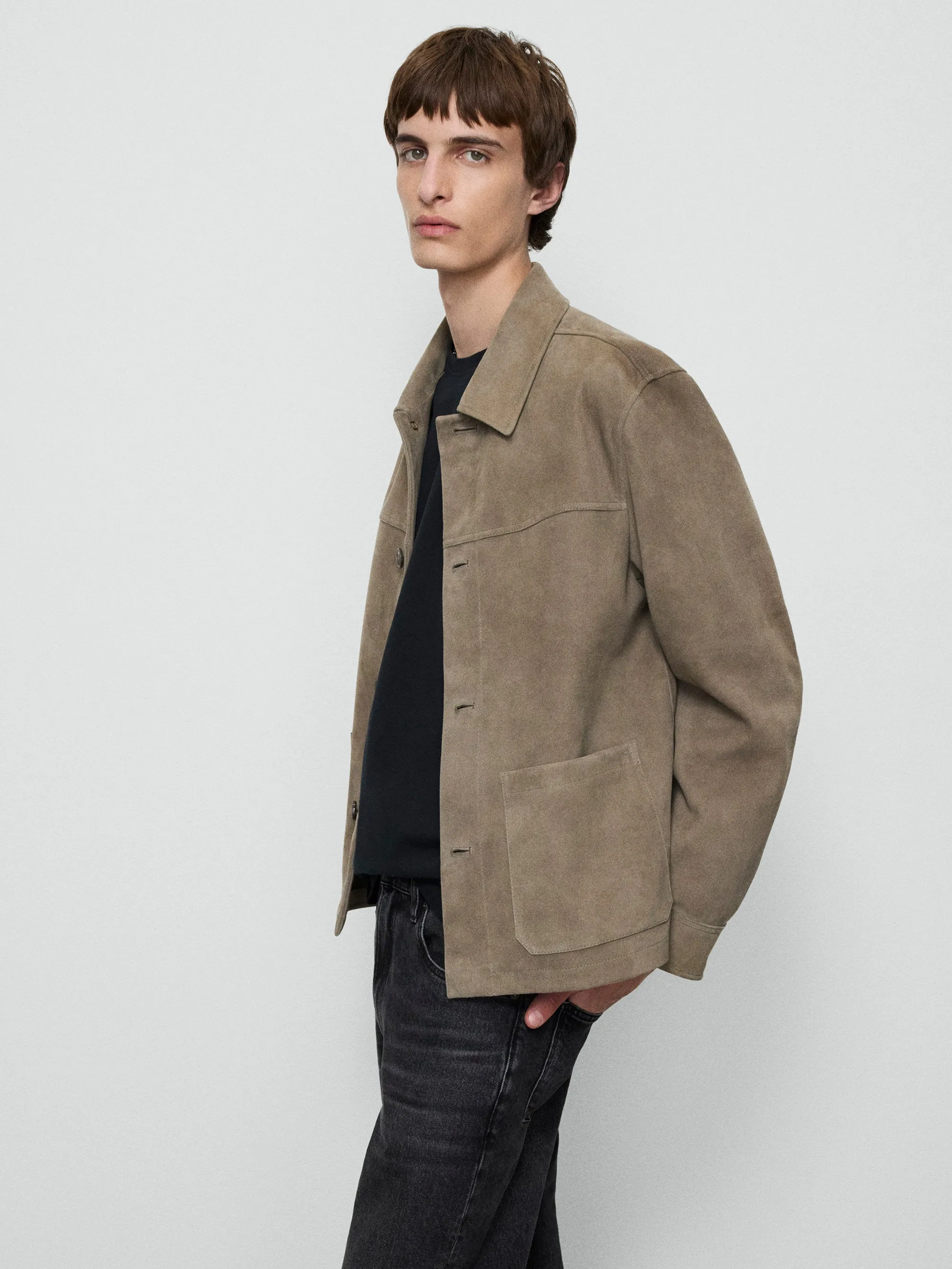 Suede Chore Coat -- Dark Beige