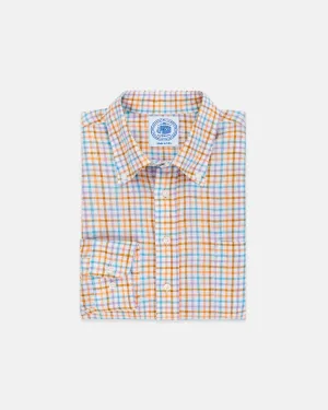 TEAL/ORANGE TATTERSALL LINEN SHIRT