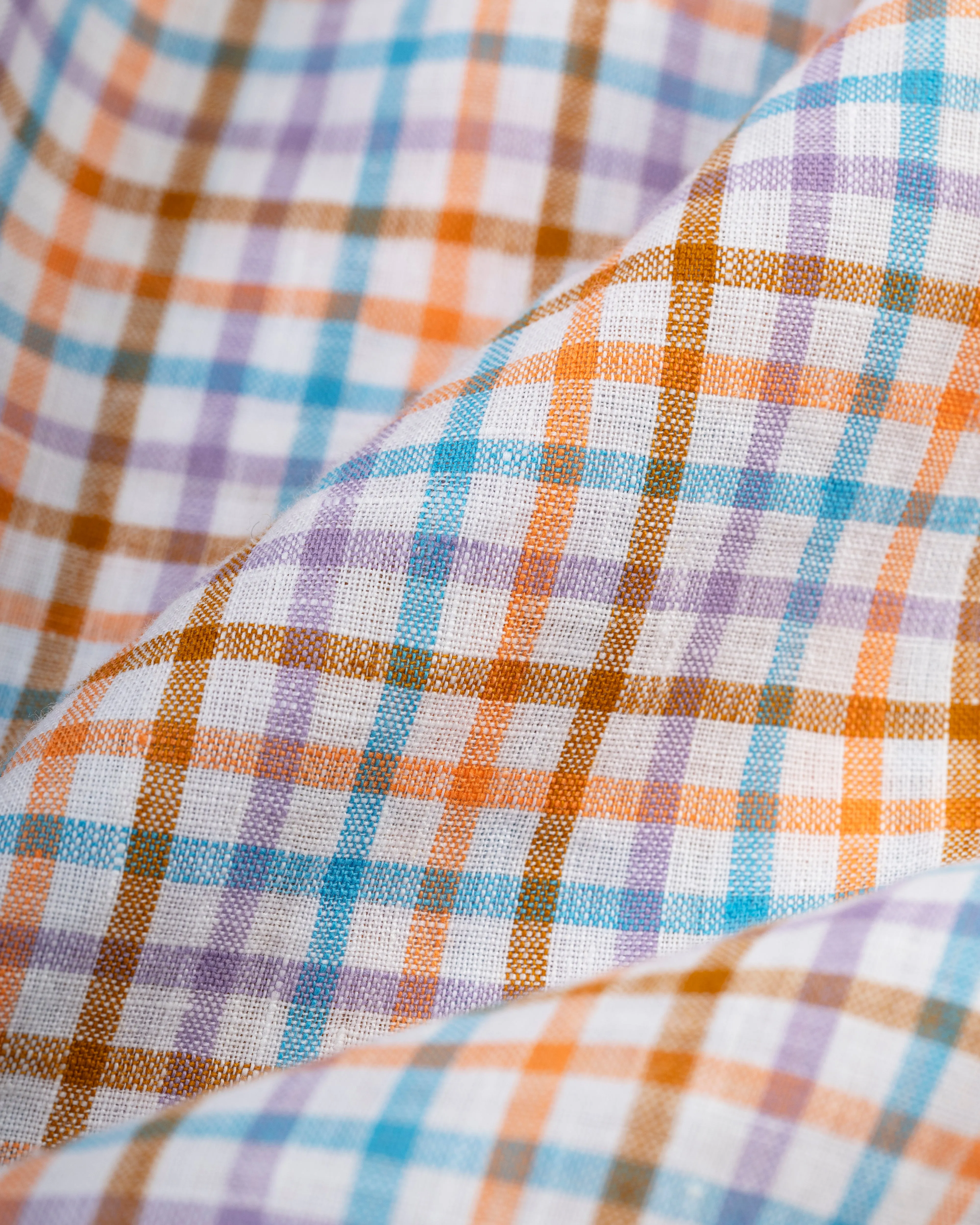 TEAL/ORANGE TATTERSALL LINEN SHIRT