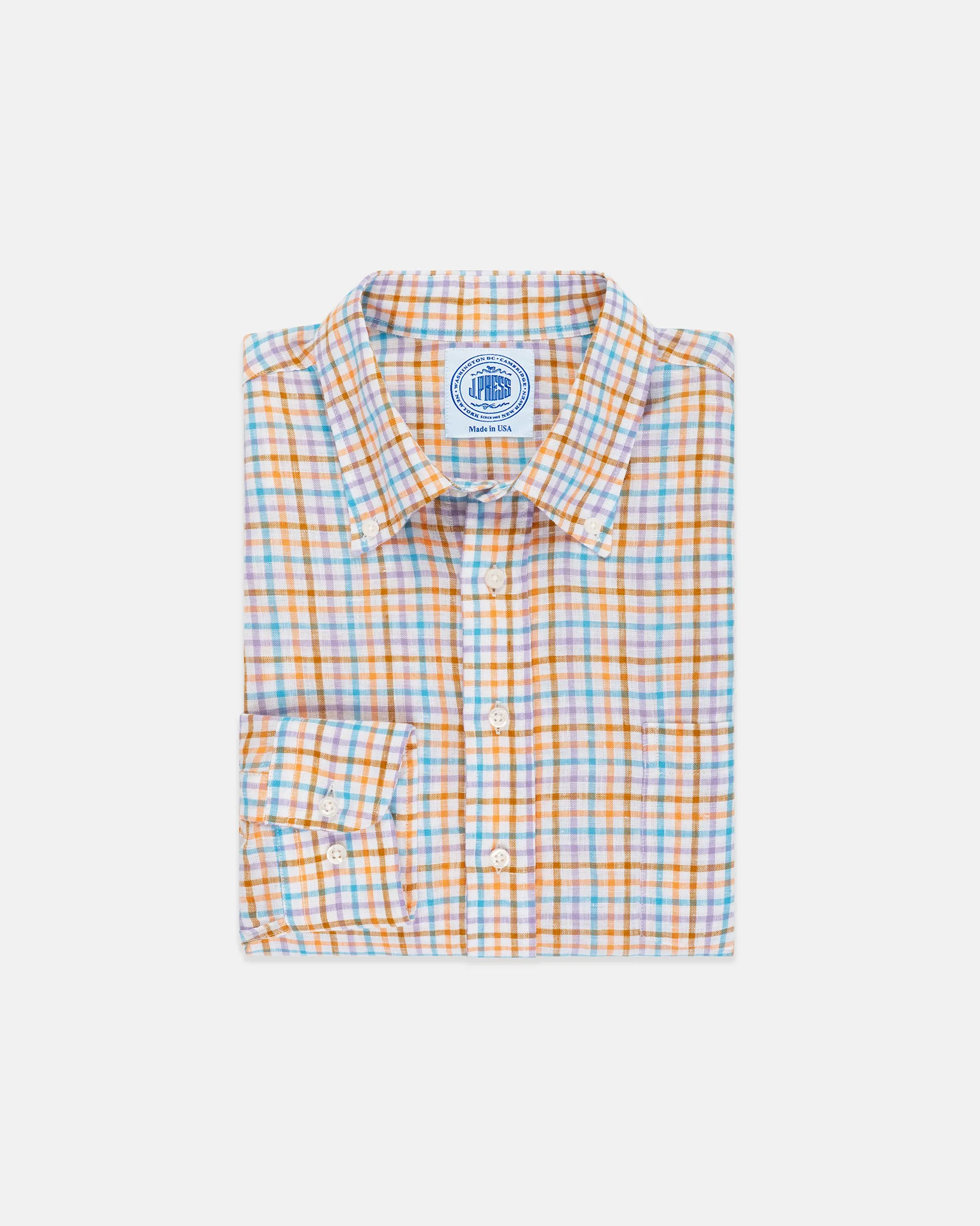 TEAL/ORANGE TATTERSALL LINEN SHIRT
