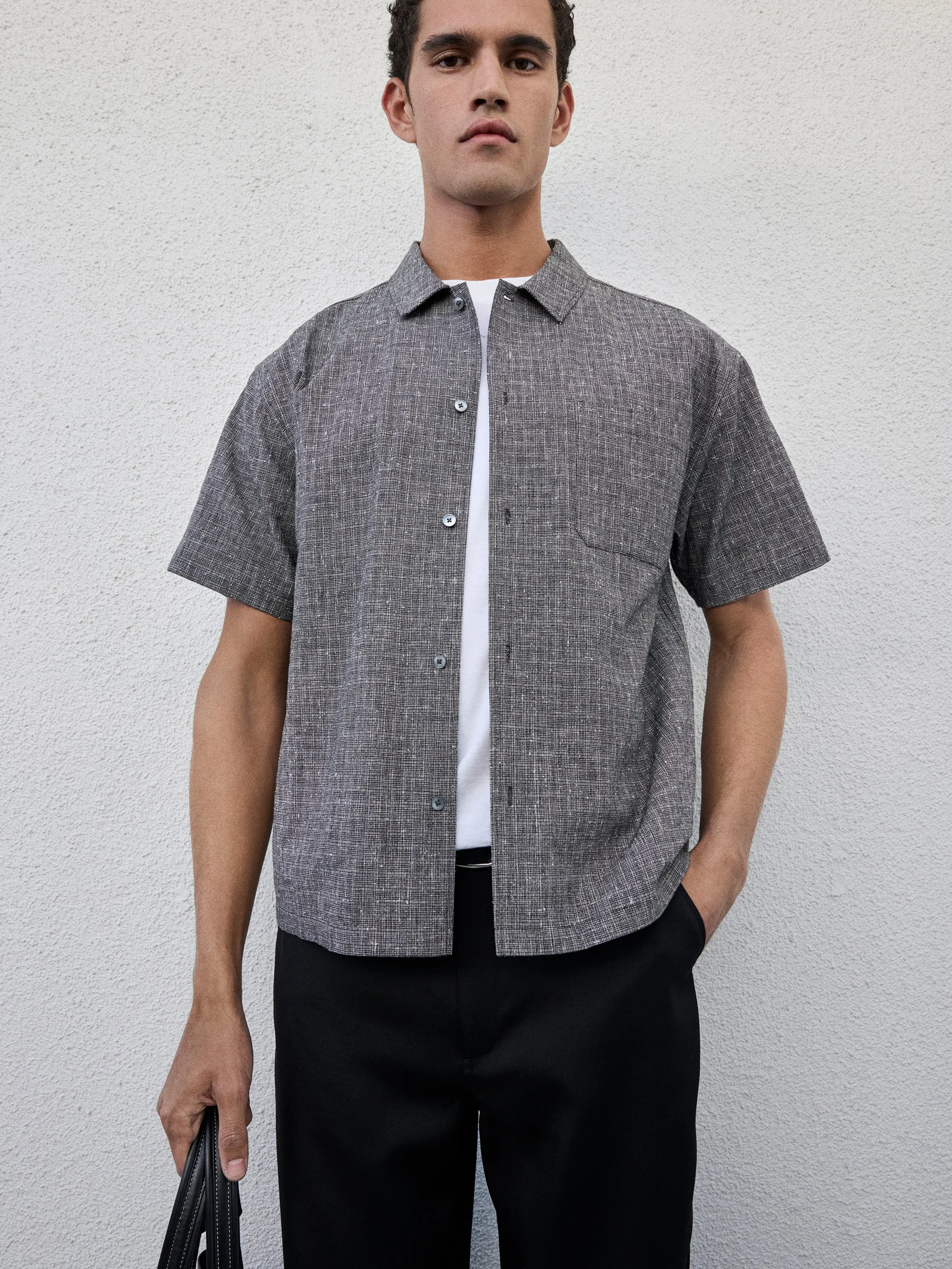 Textured Short Sleeve Shirt -- Black Multi
