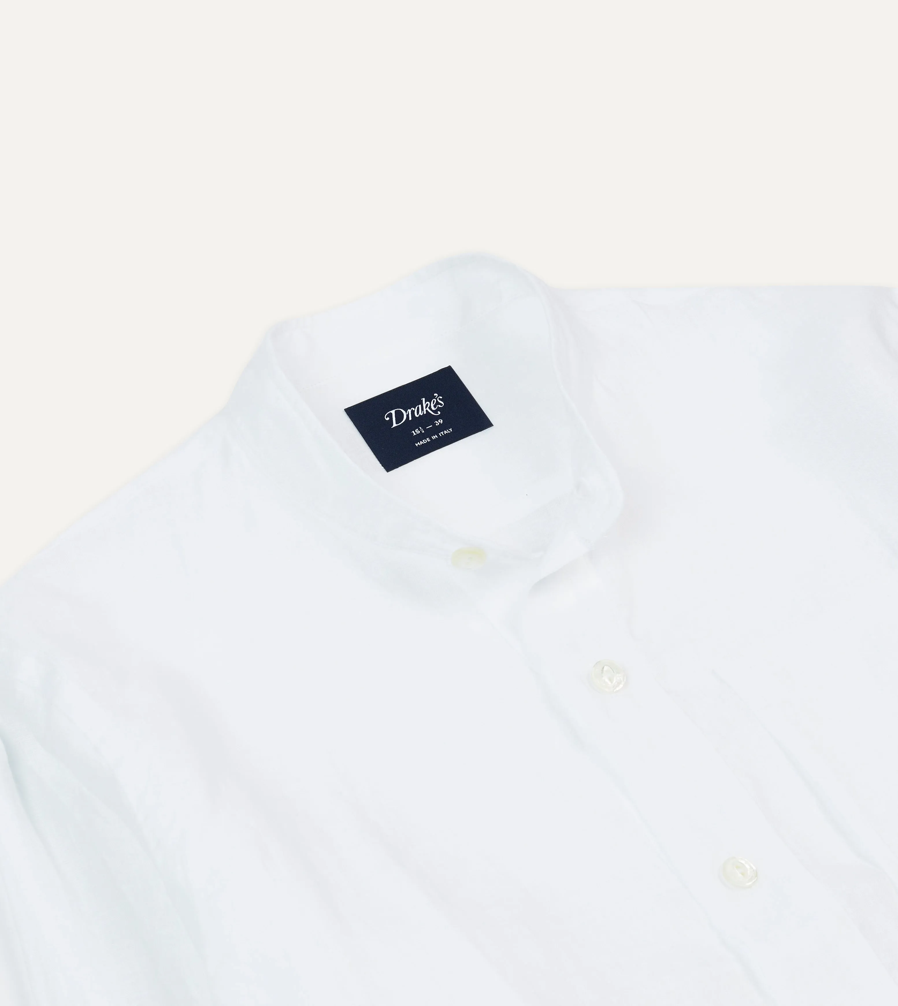 White Linen Mandarin Collar Popover Shirt