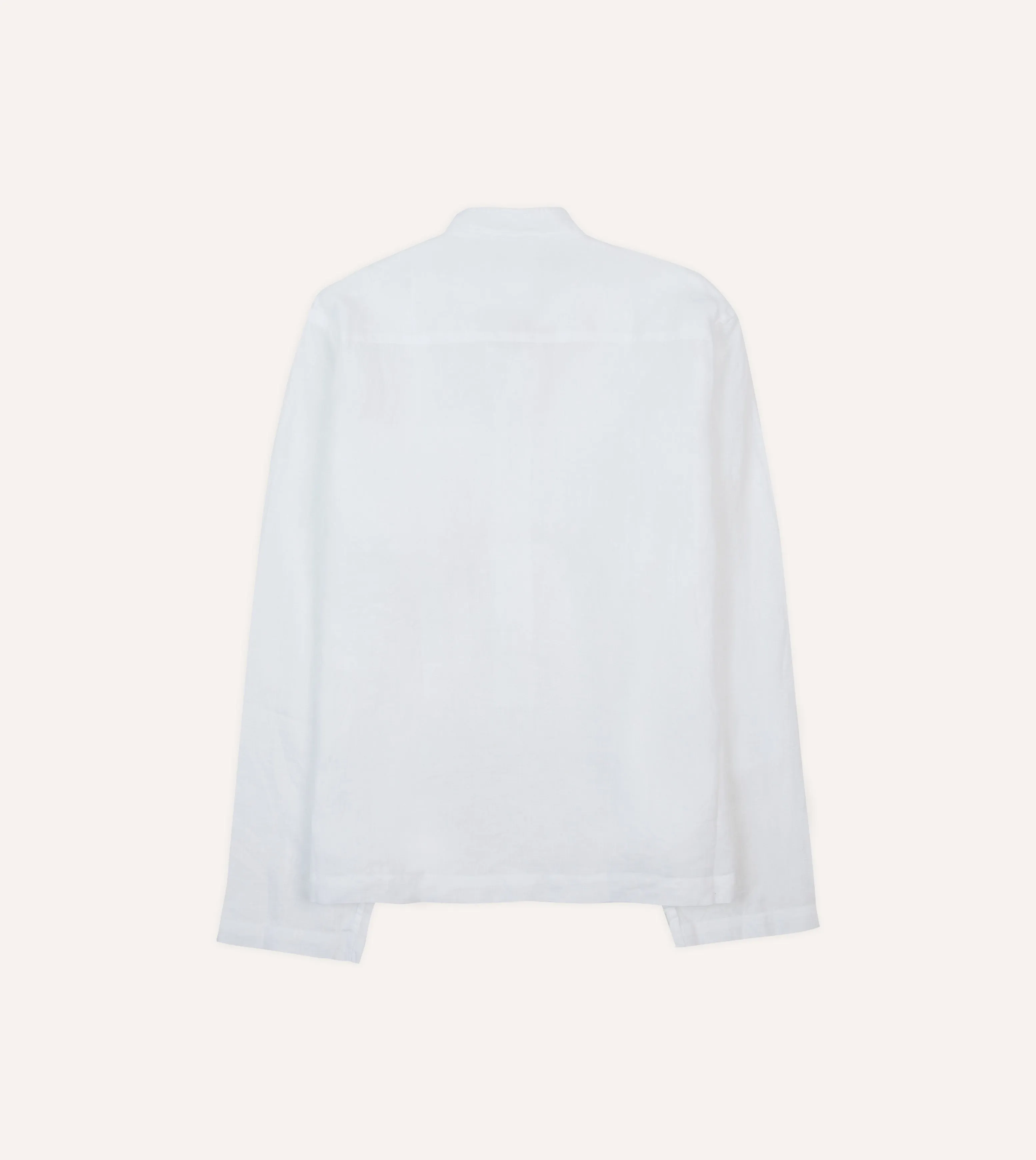 White Linen Mandarin Collar Popover Shirt