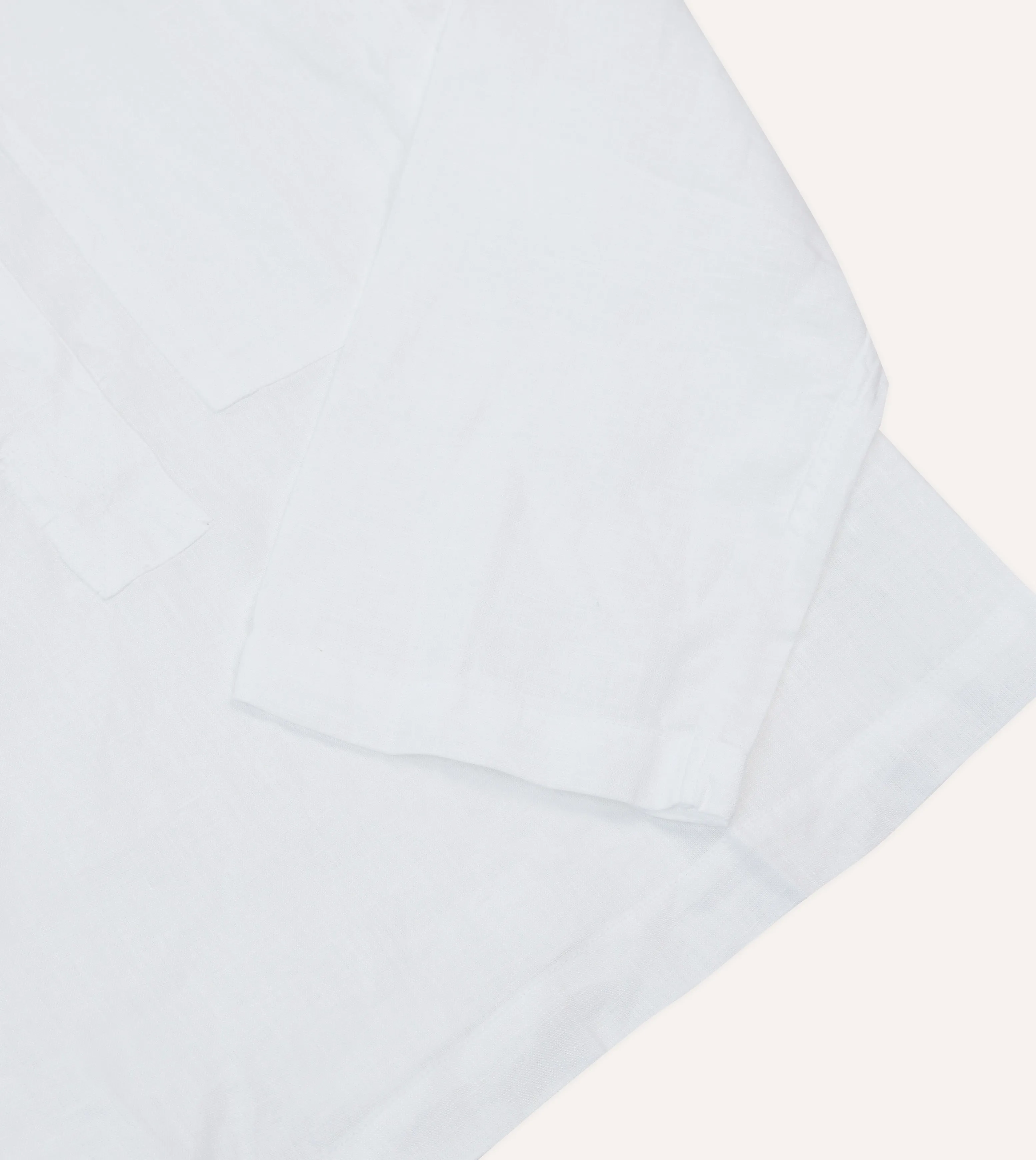 White Linen Mandarin Collar Popover Shirt