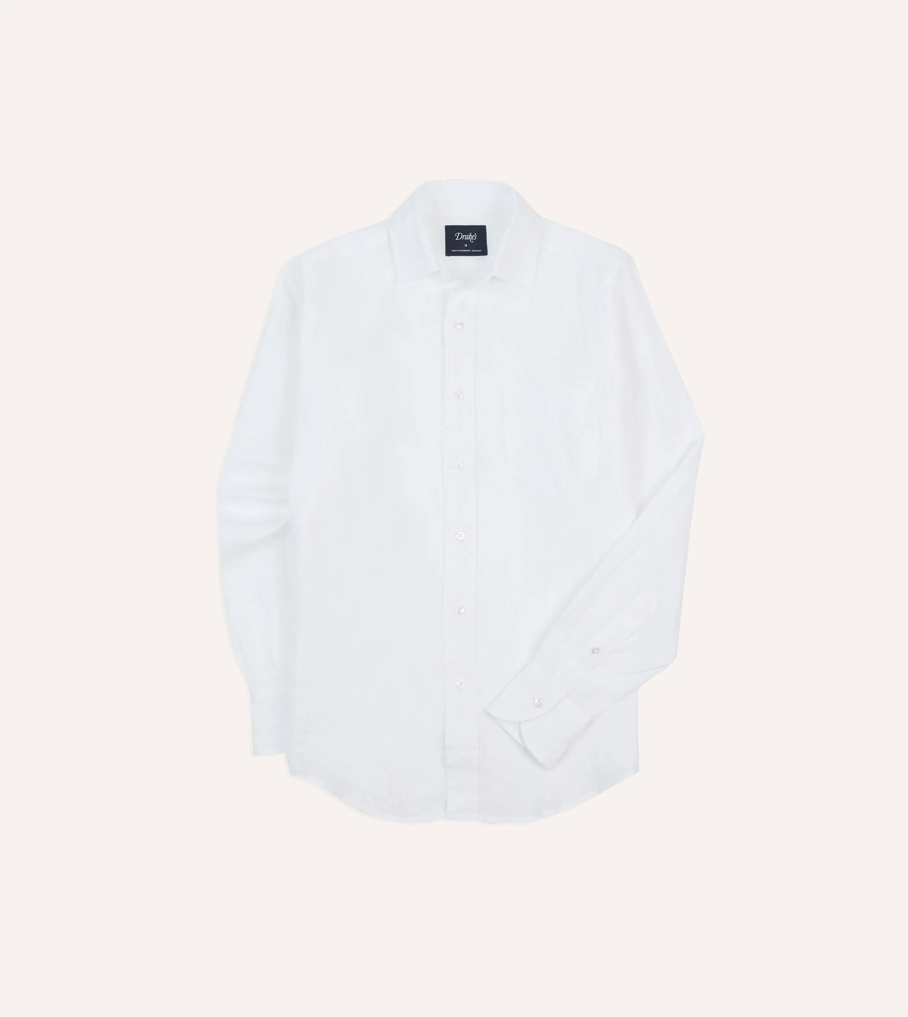White Linen Spread Collar Shirt