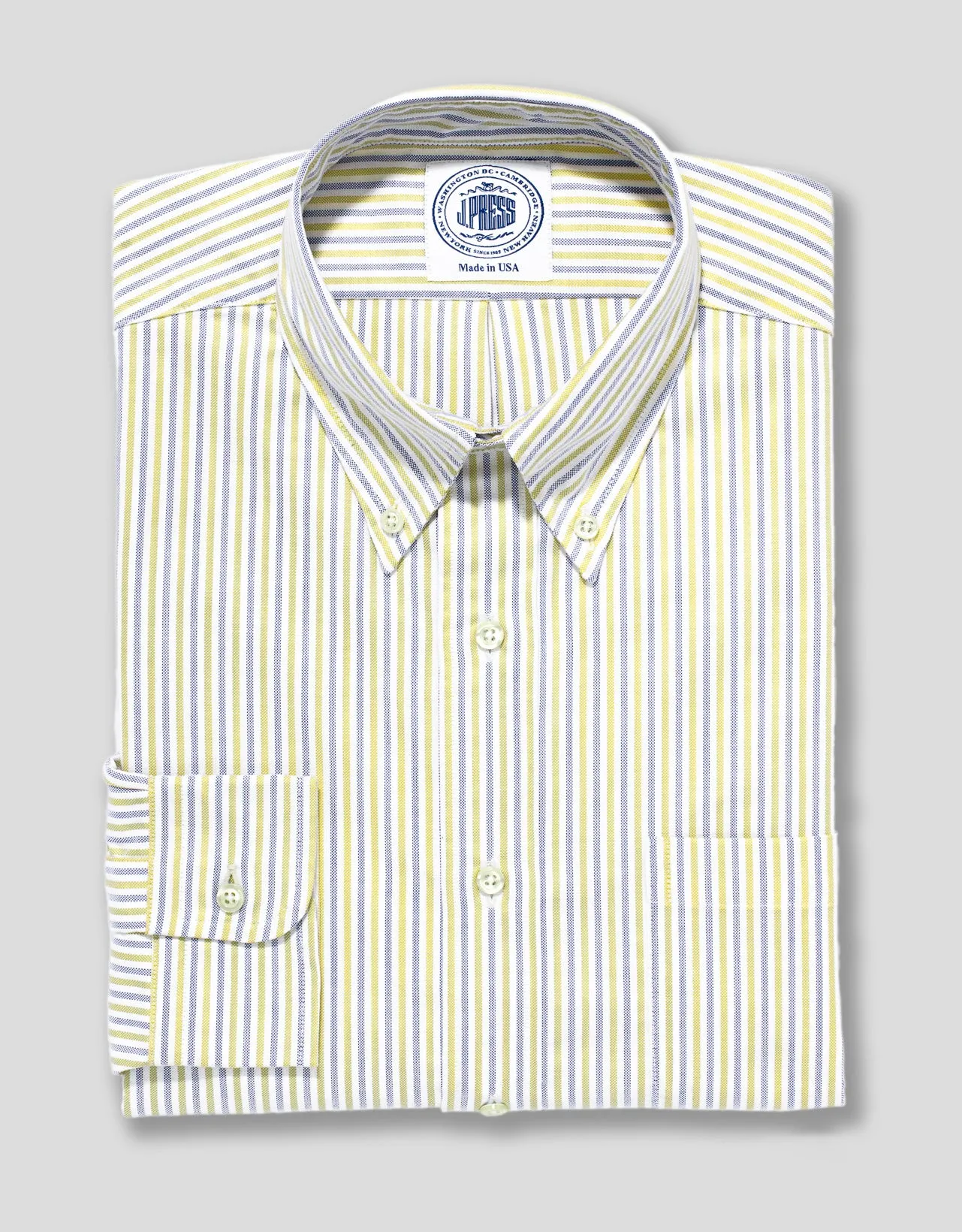 YELLOW/BLUE STRIPED OXFORD DRESS SHIRT
